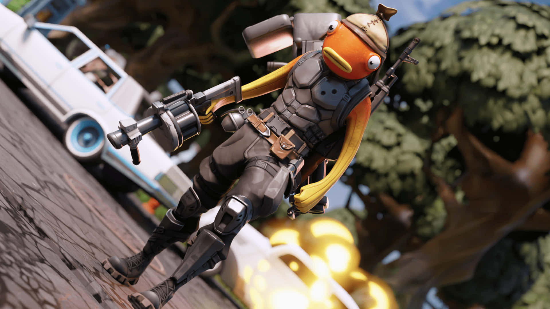 Fortnite Fishstick, Fishstick skin, cartoonish orange fish character, Full HD Desktop Wallpaper