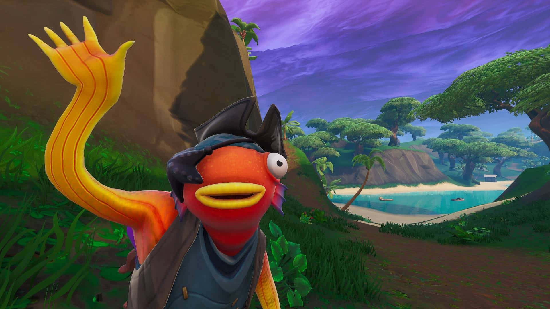 Fortnite Fishstick, orange fish character, pirate hat, Full HD Desktop Wallpaper