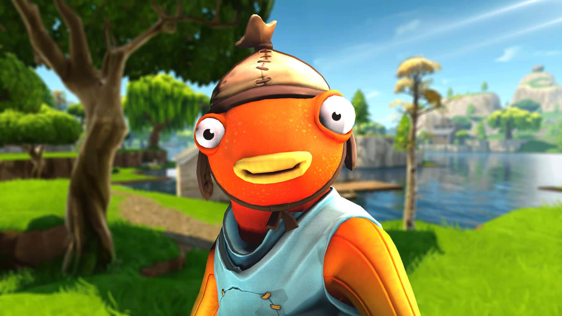 Fortnite Fishstick, orange fish character, hat, Full HD Desktop Wallpaper