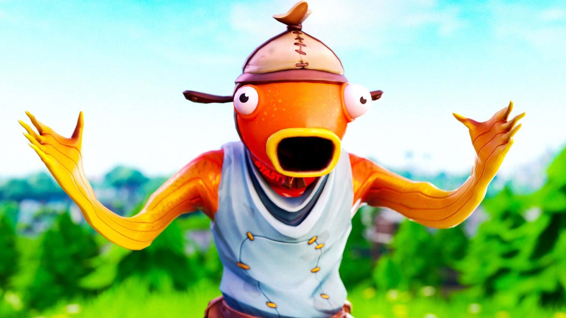 Fortnite Fishstick, orange fish character, chef's hat, Full HD Desktop Wallpaper