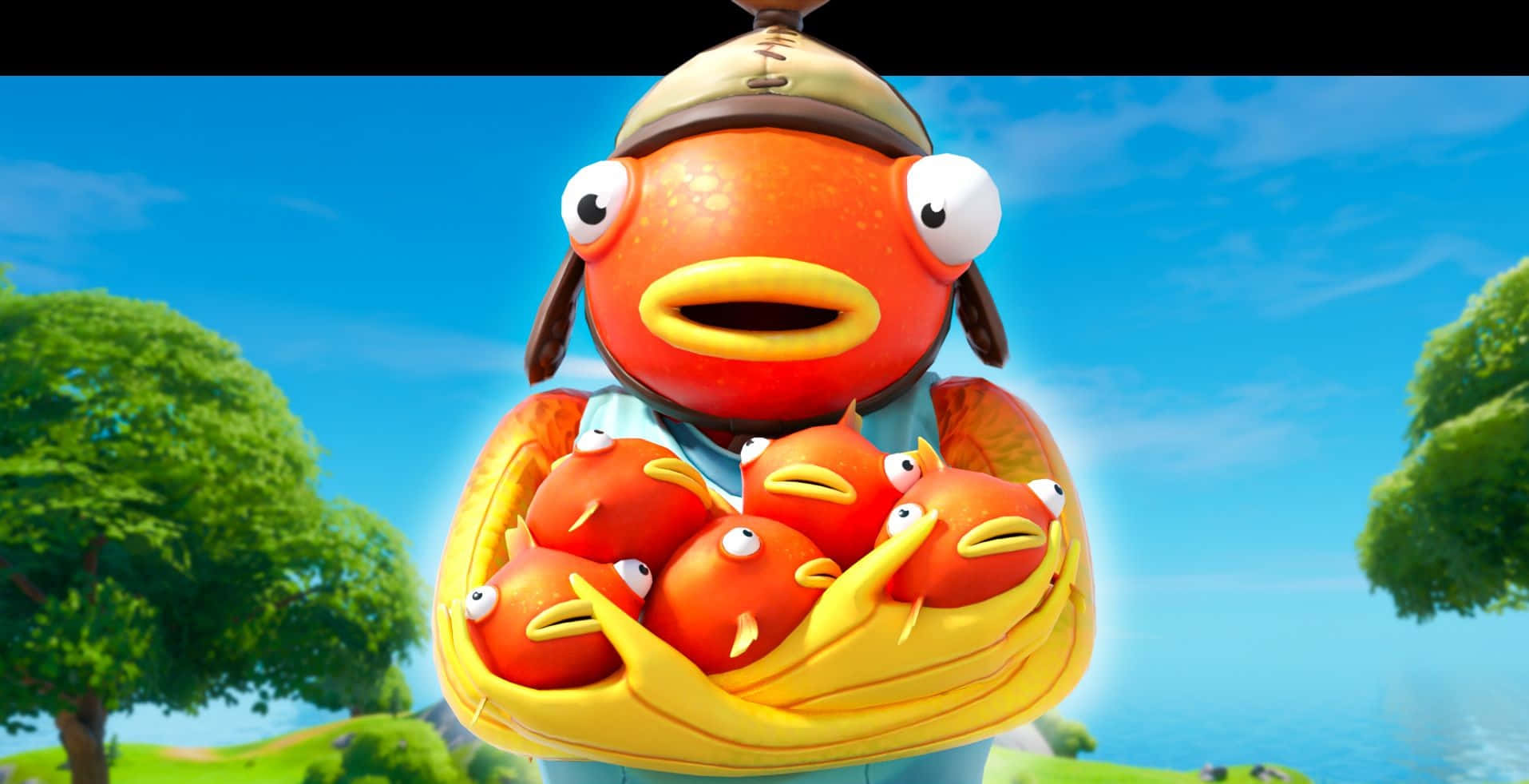 Fortnite Fishstick, orange fish character, cap, HD Desktop Wallpaper