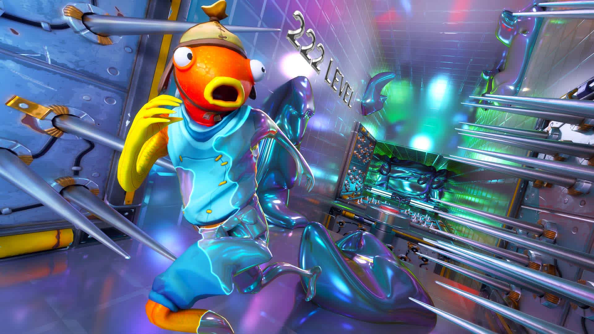 Fortnite Fishstick, Fishstick, neon-lit sci-fi lab, Full HD Desktop Wallpaper