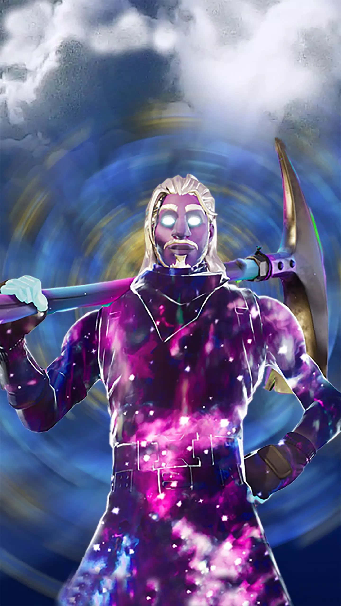 Fortnite Galaxy, cosmic warrior, glowing eyes, 2K Phone Wallpaper