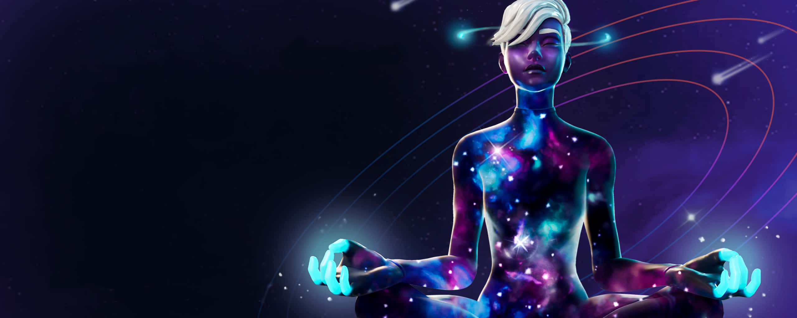 Fortnite Galaxy, galaxy-patterned body, cosmic energy, 2K Desktop Wallpaper