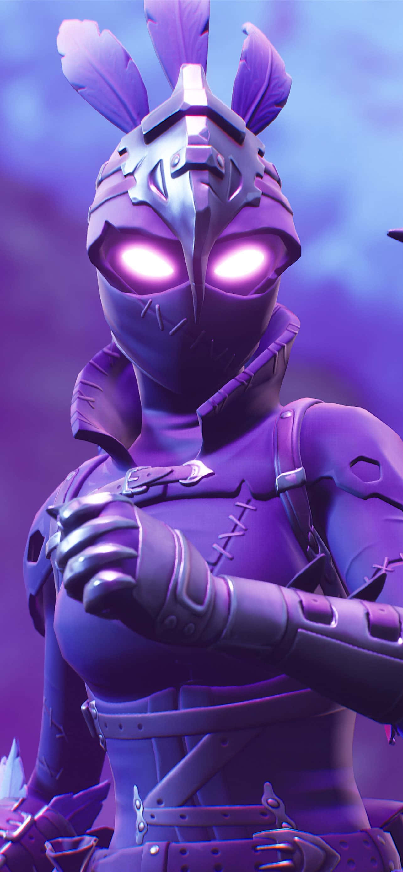 Fortnite Galaxy, purple armored warrior, glowing eyes, 2K Phone Wallpaper