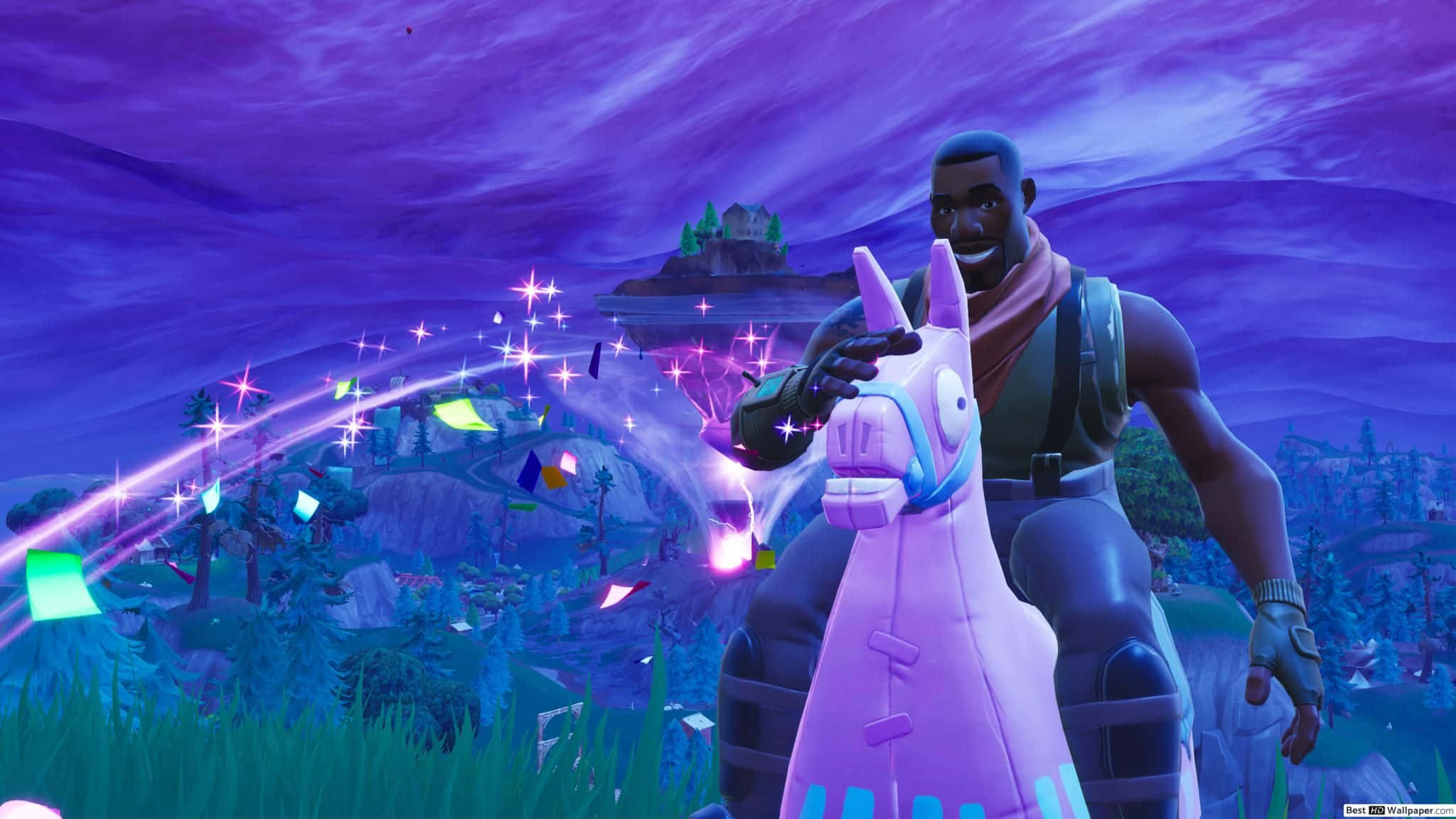 Fortnite, Galaxy, glowing pink llama, Full HD Desktop Wallpaper