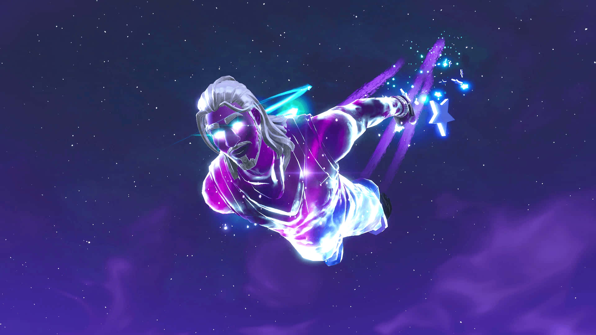 Fortnite Galaxy, glowing purple and blue, white hair, Full HD Desktop Wallpaper