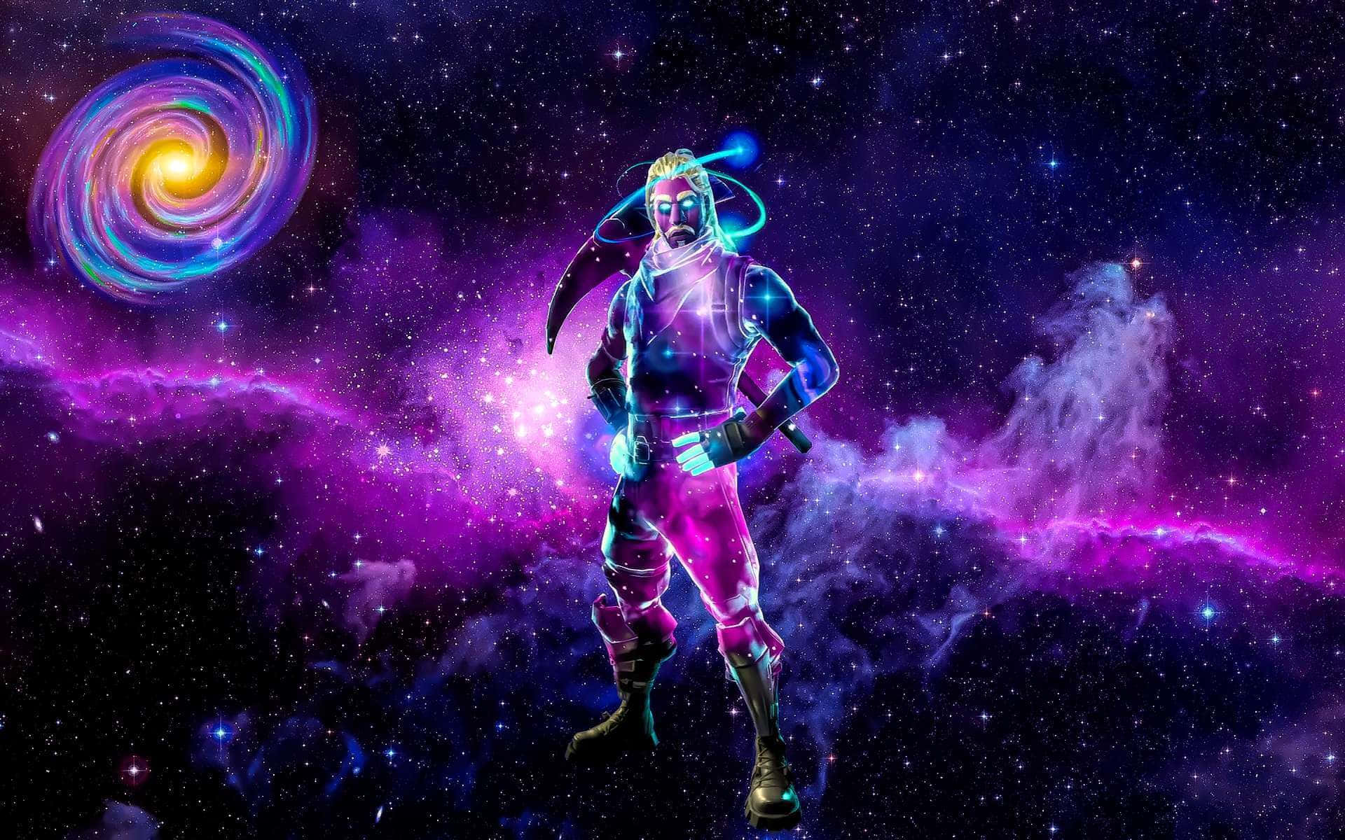 Fortnite Galaxy, glowing futuristic warrior, vibrant cosmic nebula, Full HD Desktop Wallpaper