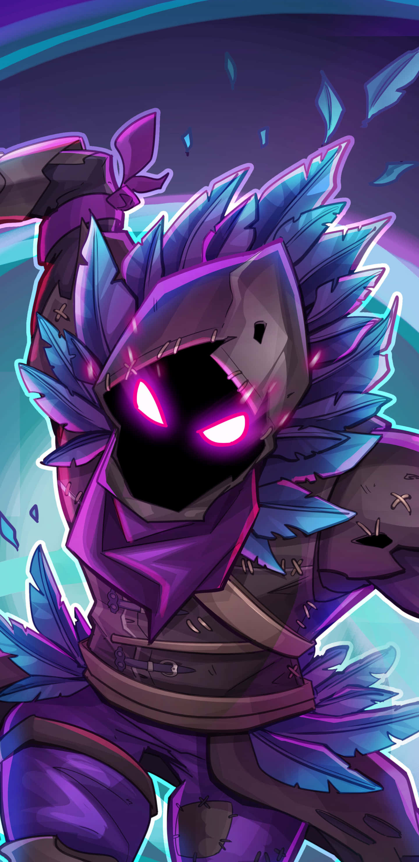 Fortnite Galaxy, purple armored knight, glowing pink eyes, 2K Phone Wallpaper