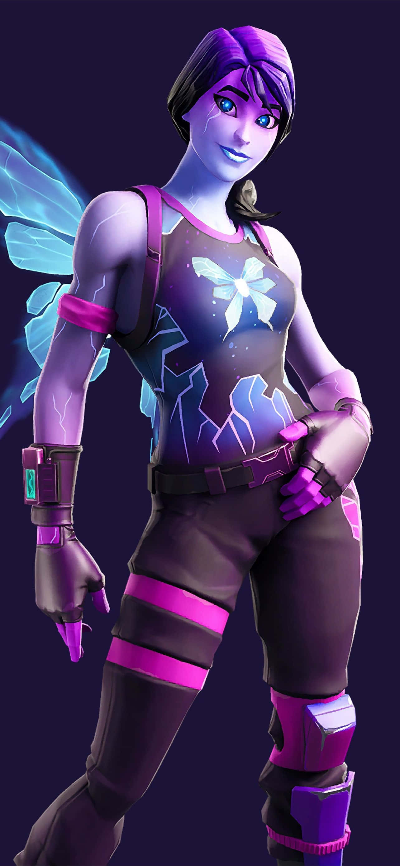 Fortnite Galaxy, glowing purple fairy warrior, electric wings, 2K Phone Wallpaper