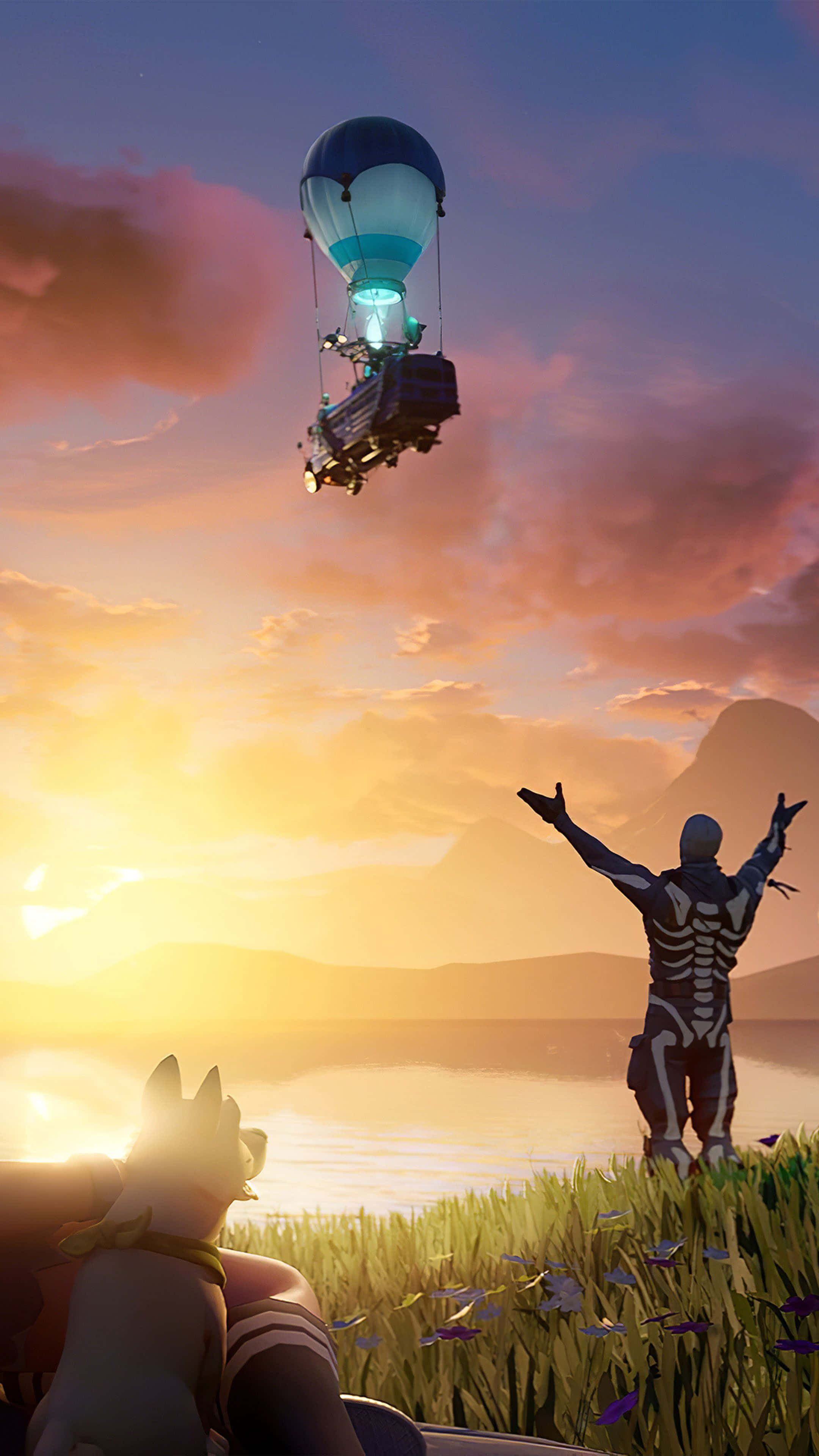 Fortnite Phone, skeleton character, dog, 4K Phone Wallpaper