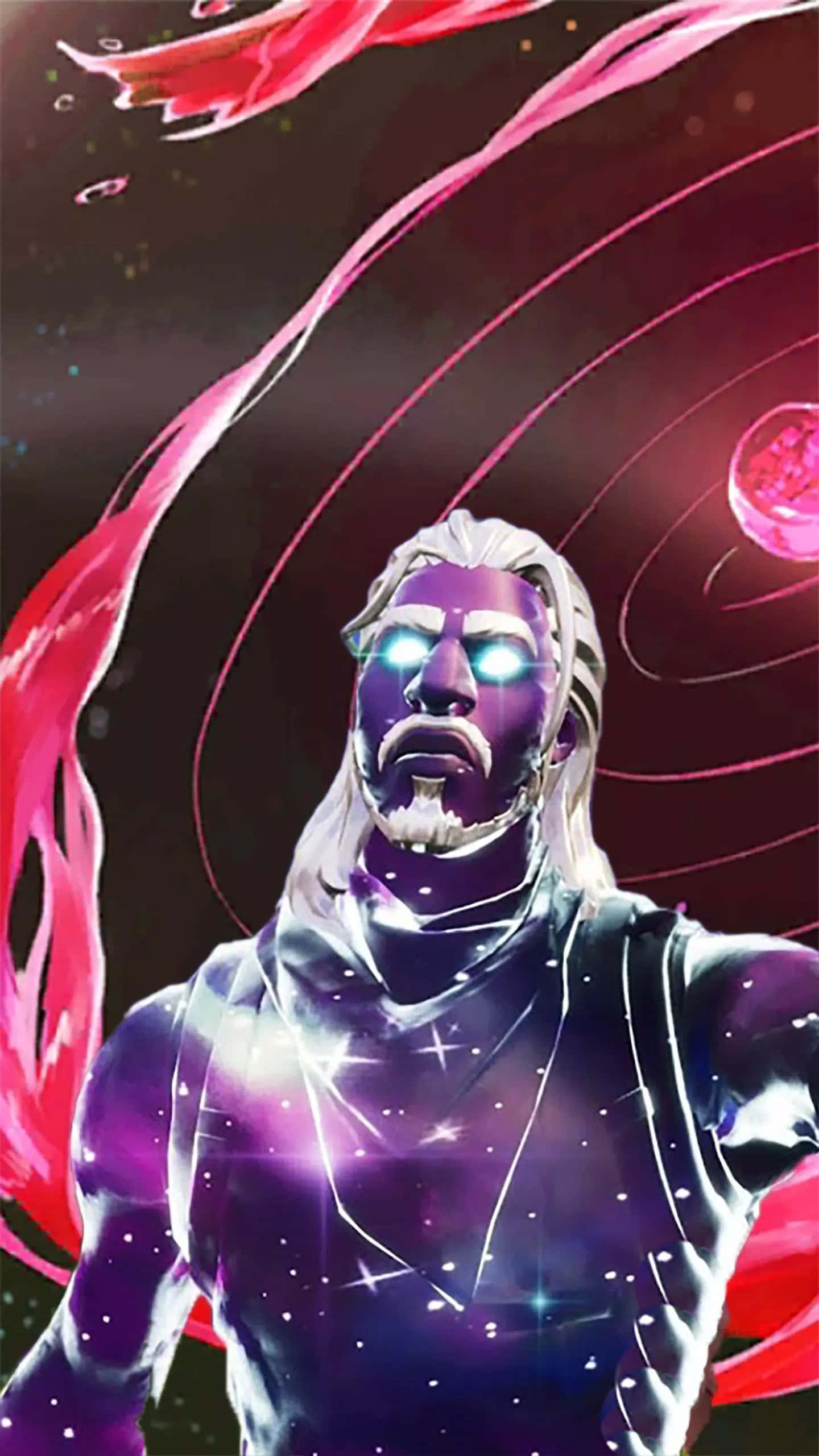 Fortnite Galaxy, cosmic warrior, glowing blue eyes, 2K Phone Wallpaper