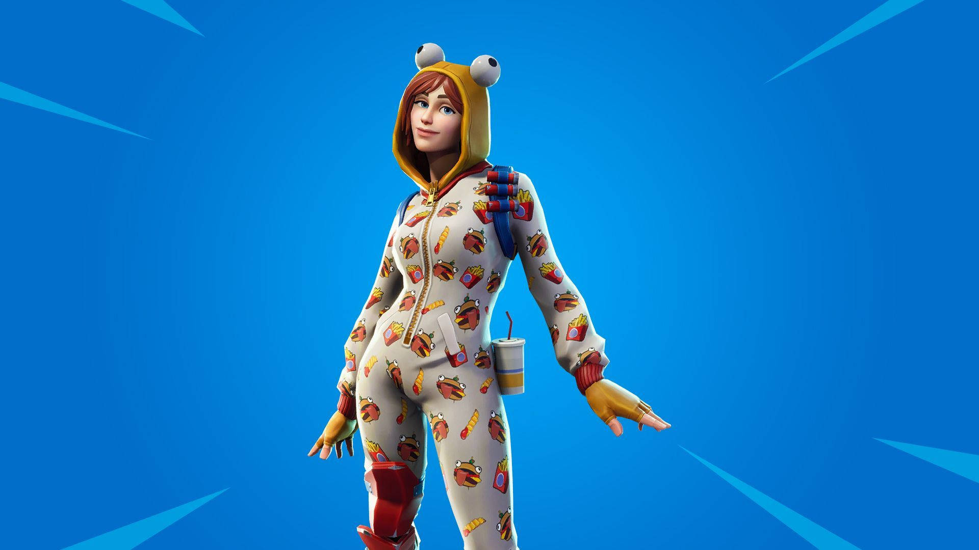 Fortnite Girl, onesie, fast food themed jumpsuit, Full HD Desktop Wallpaper