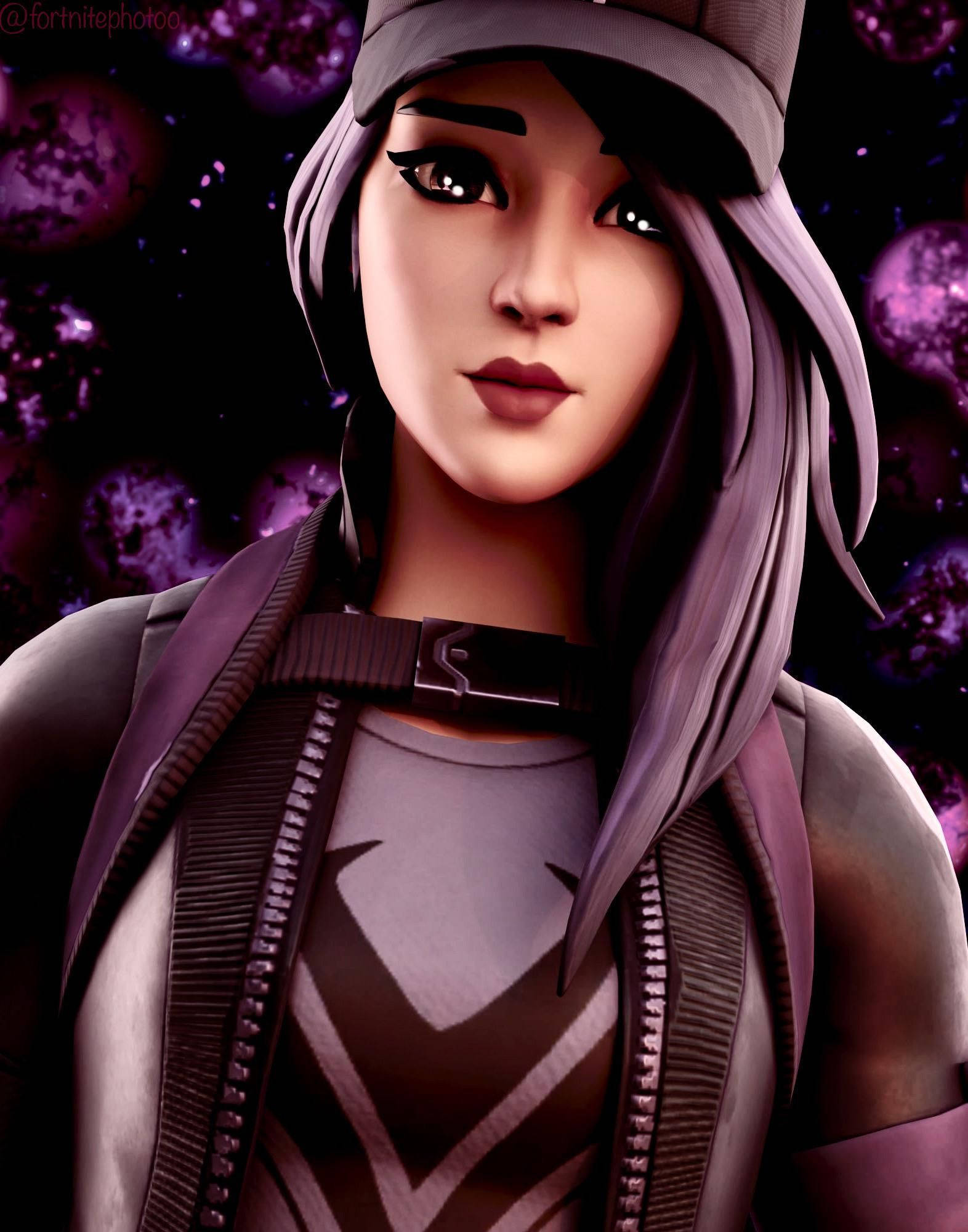 Fortnite Girl, purple hair, cap, Full HD Phone Wallpaper