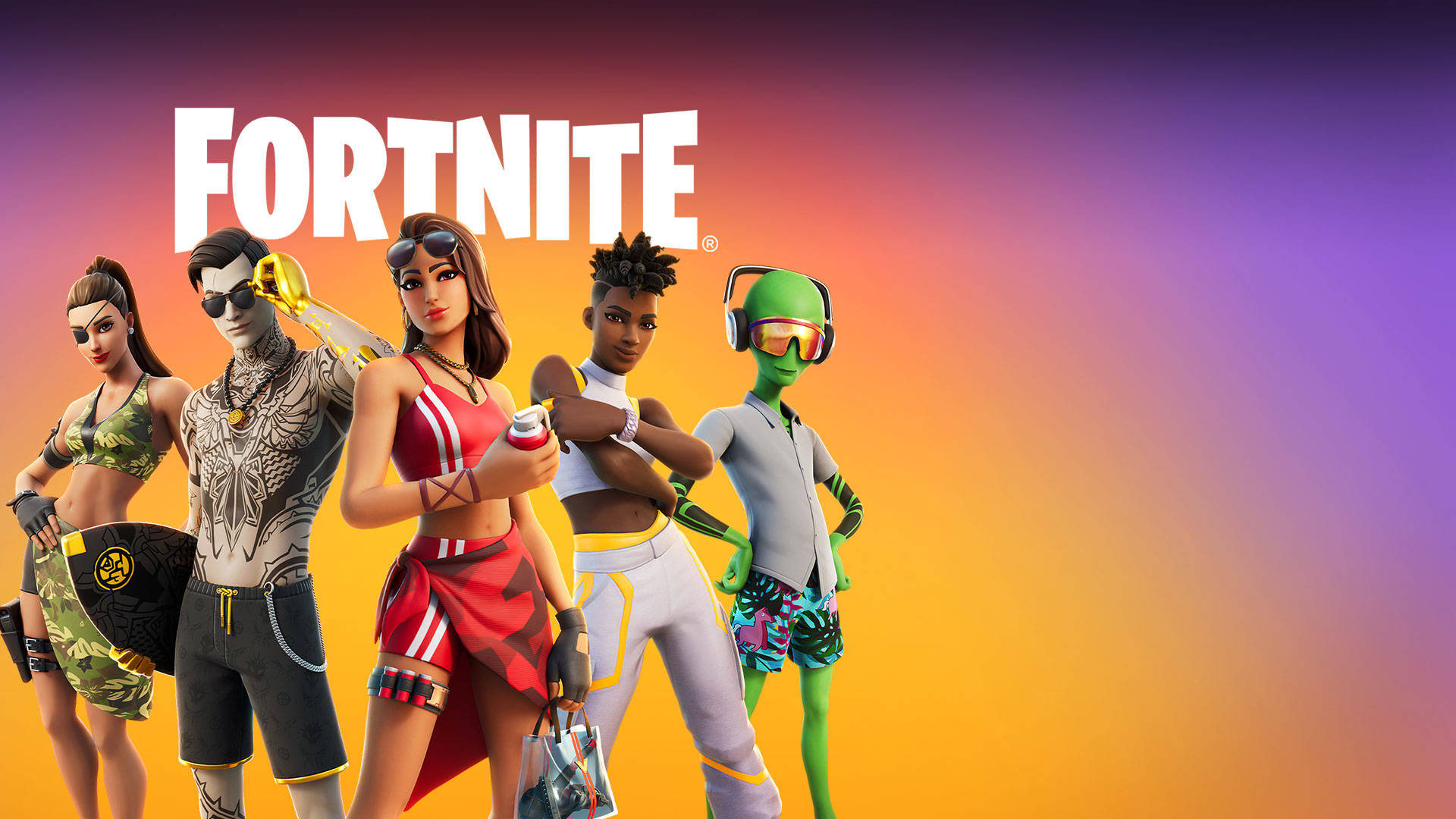 Fortnite, Fortnite characters, vibrant outfits, Full HD Desktop Wallpaper