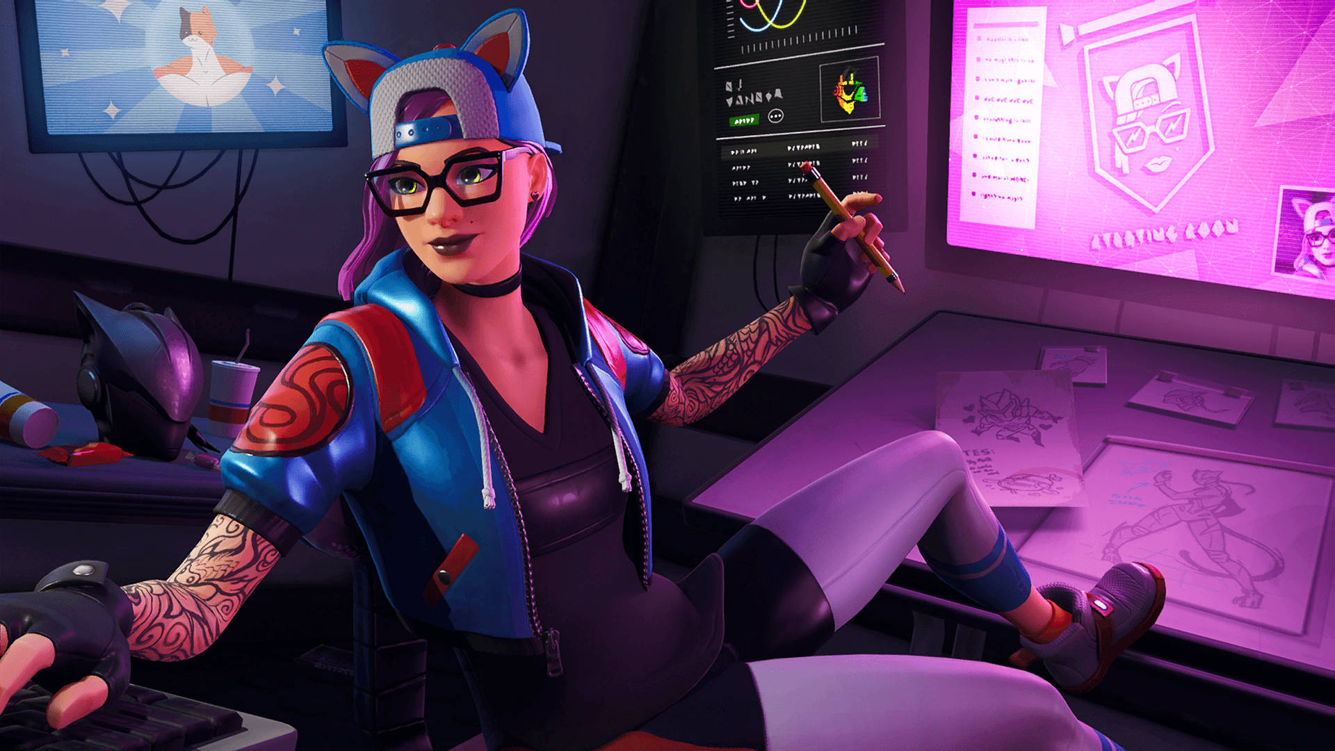 Fortnite, girl gamer, cat ears, Full HD Desktop Wallpaper