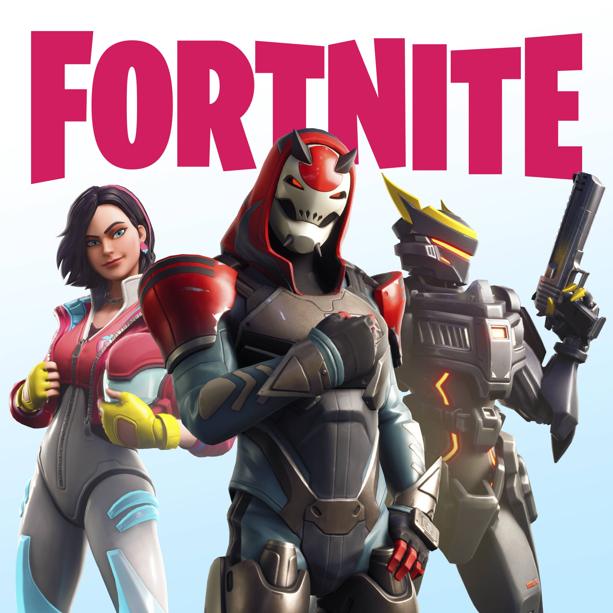 Fortnite, futuristic gear, bold pink logo, Full HD Desktop Wallpaper