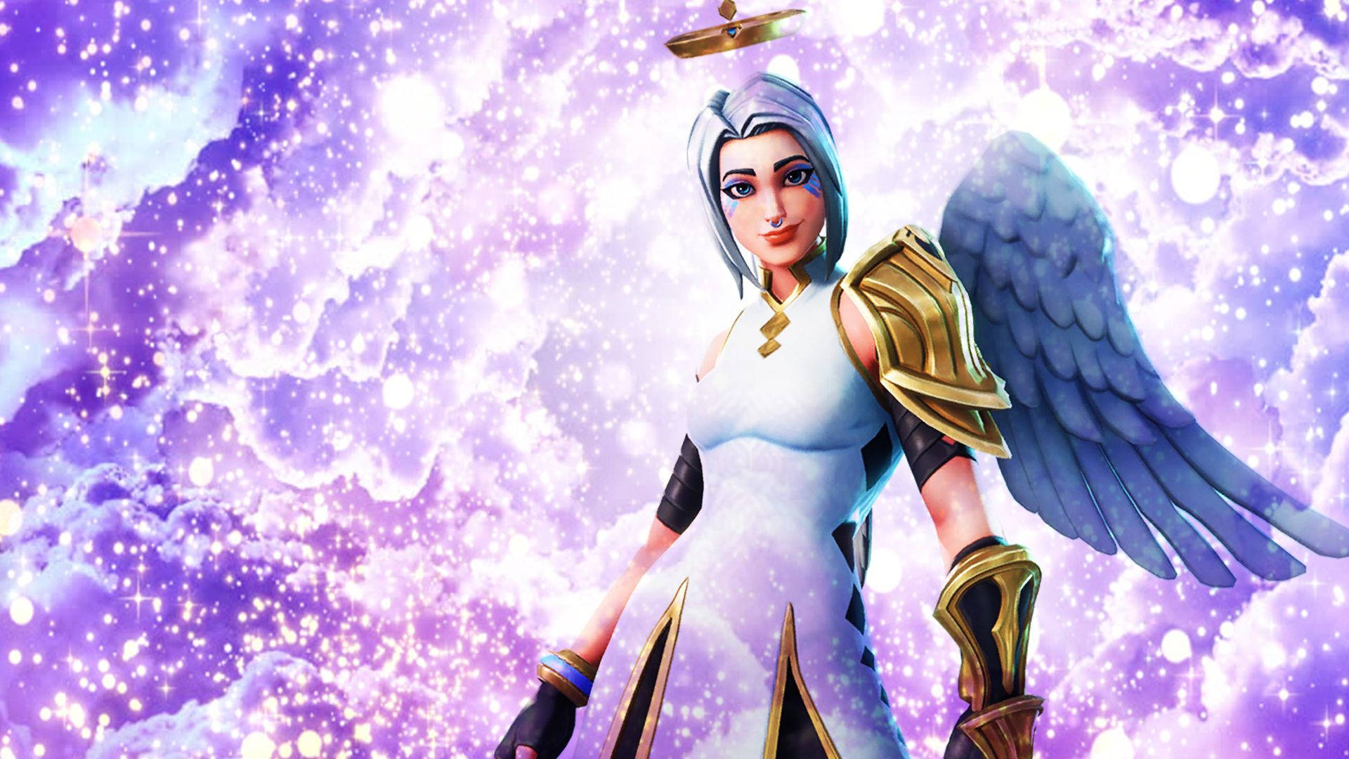 Fortnite Girl, silver hair, golden armor, Full HD Desktop Wallpaper