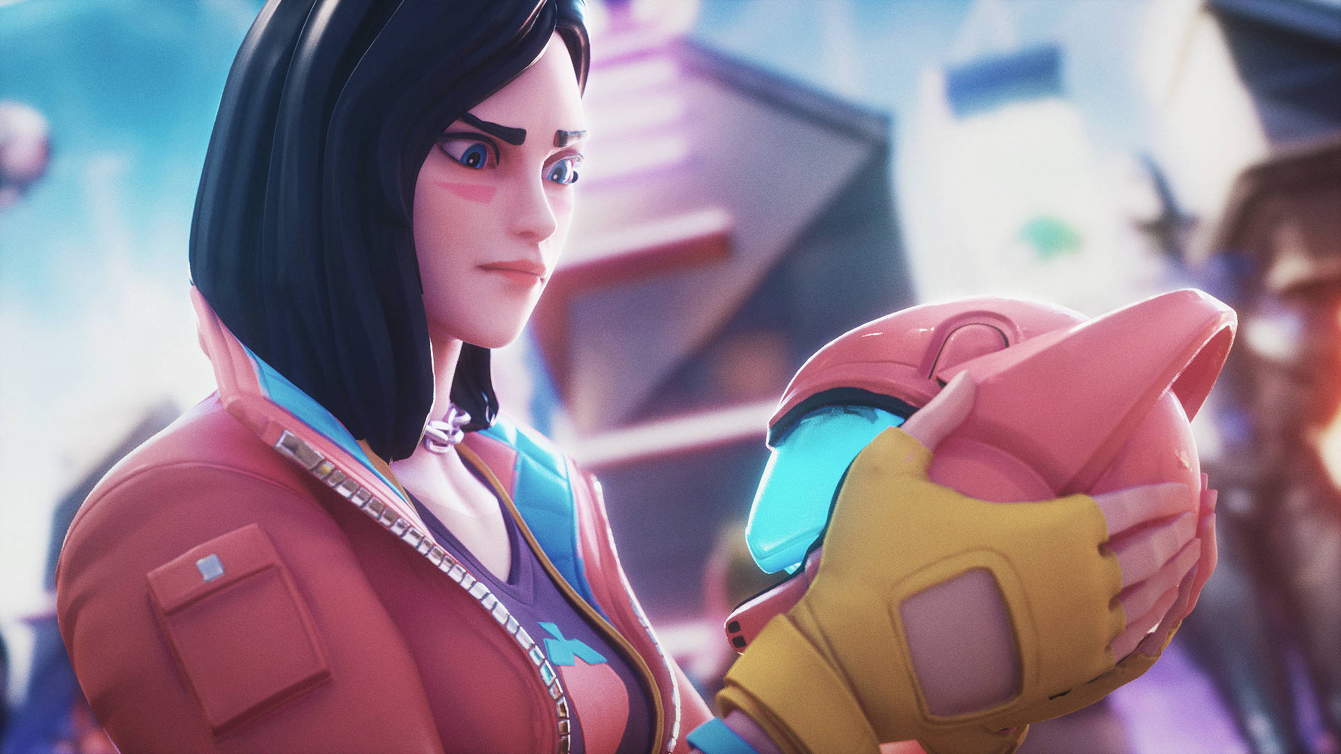 Fortnite Girl, pink jacket, pink helmet, Full HD Desktop Wallpaper