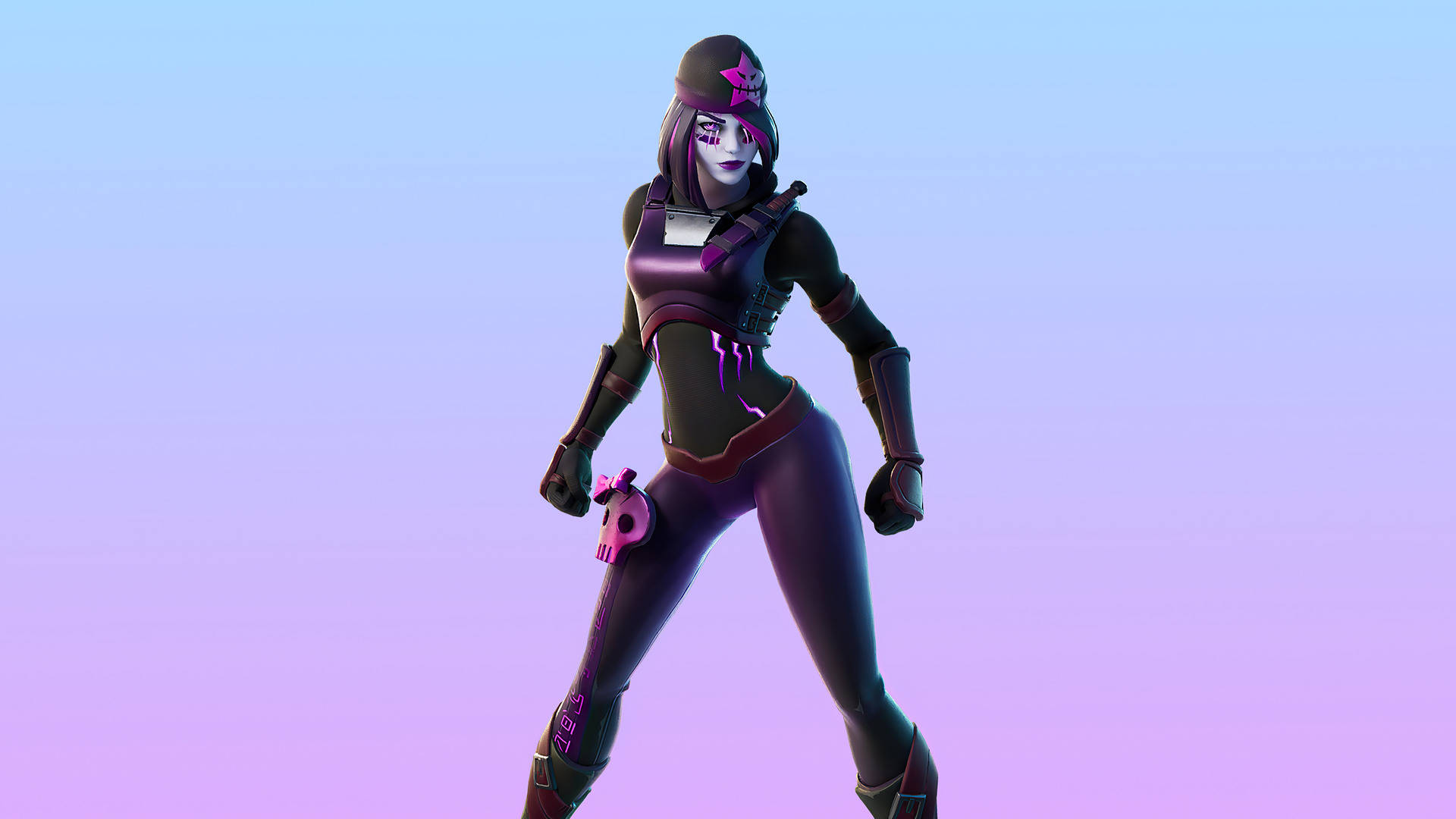 Fortnite Girl, purple and black gear, stylized female video game character, Full HD Desktop Wallpaper