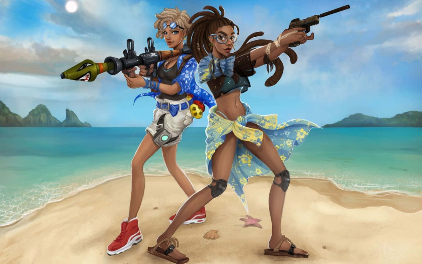 Fortnite Character, beach attire, tropical shore, HD Desktop Wallpaper