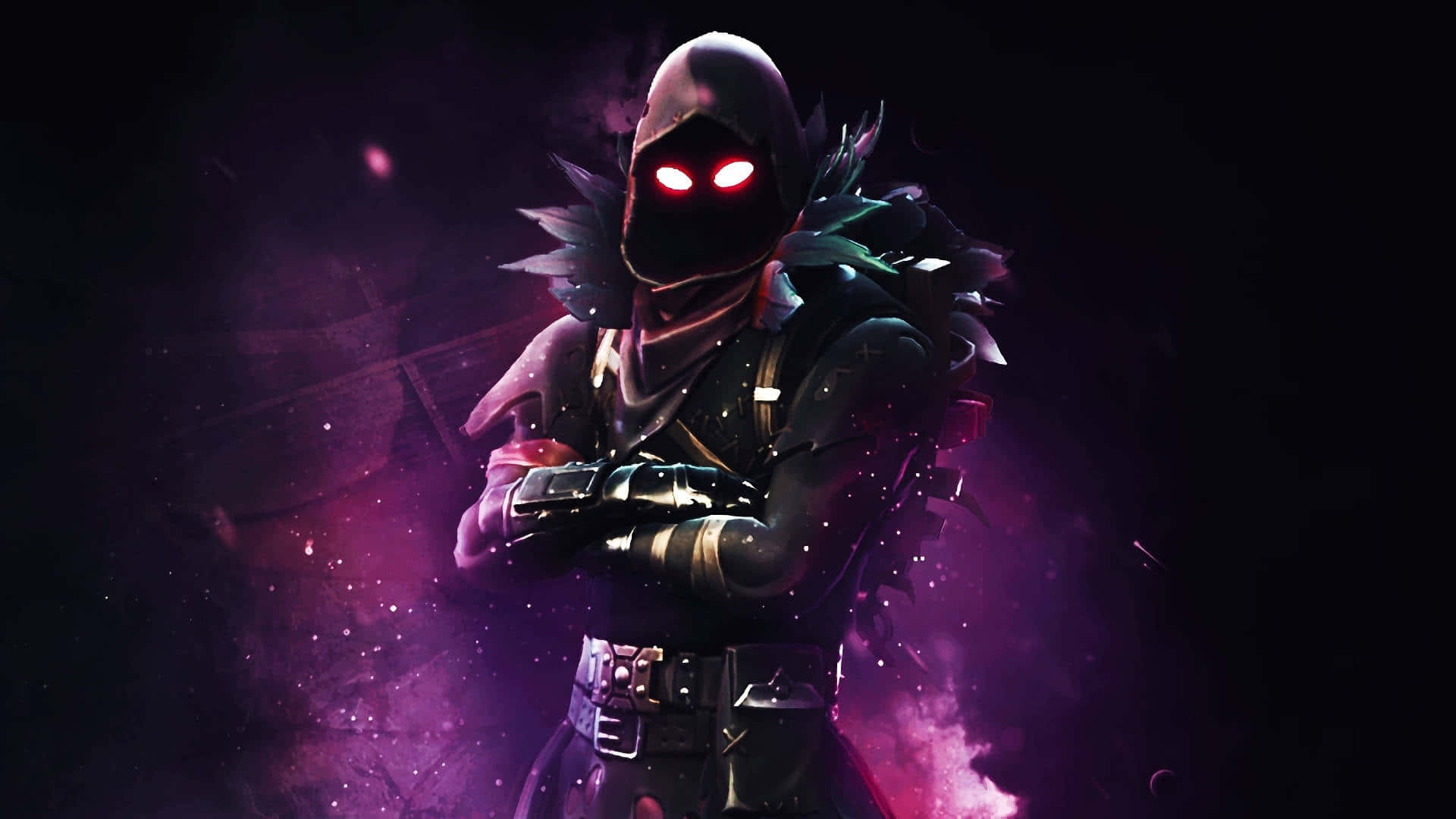 Fortnite, mysterious masked figure, glowing red eyes, Full HD Desktop Wallpaper