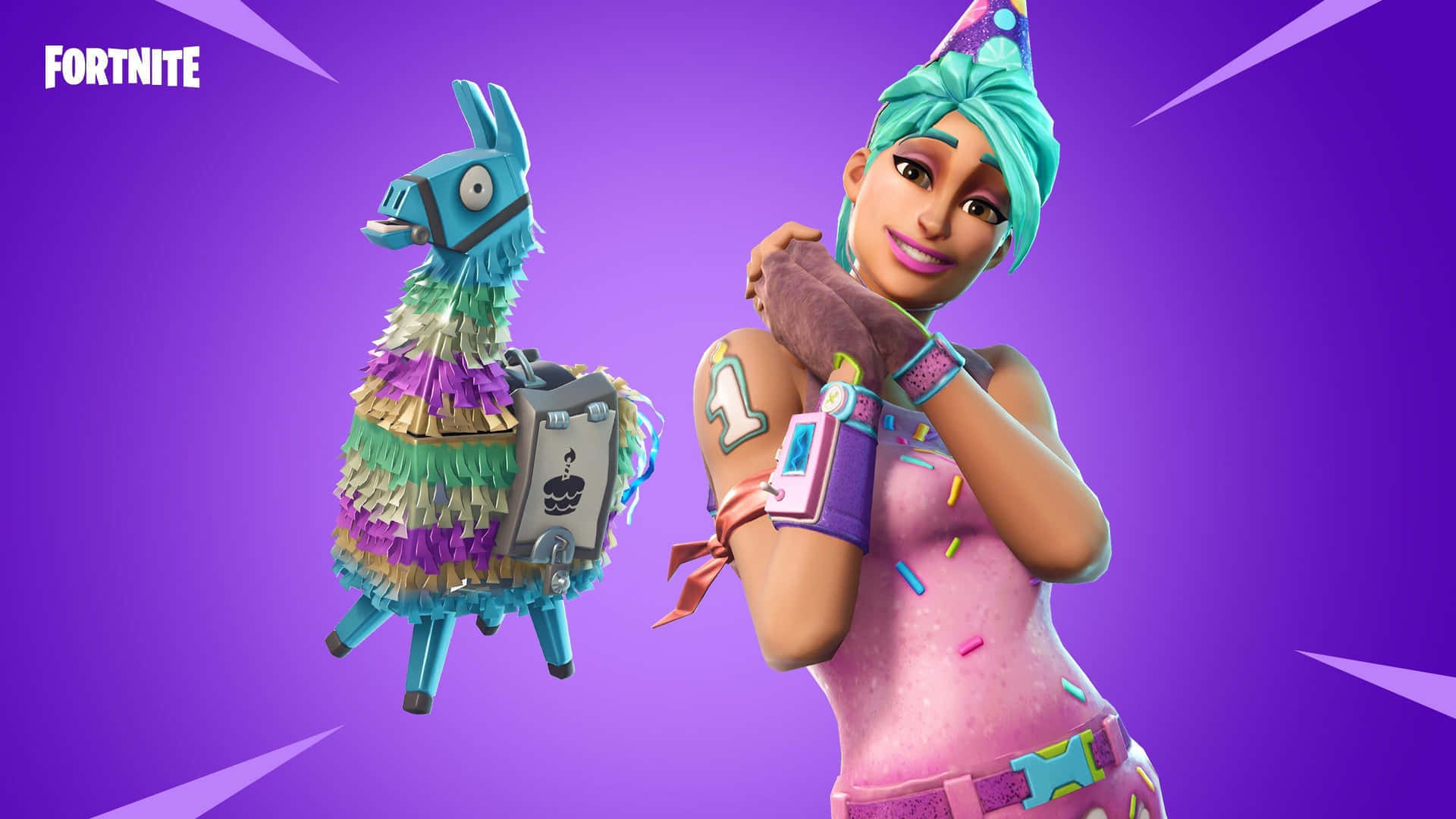 Fortnite, birthday hat, teal hair, Full HD Desktop Wallpaper
