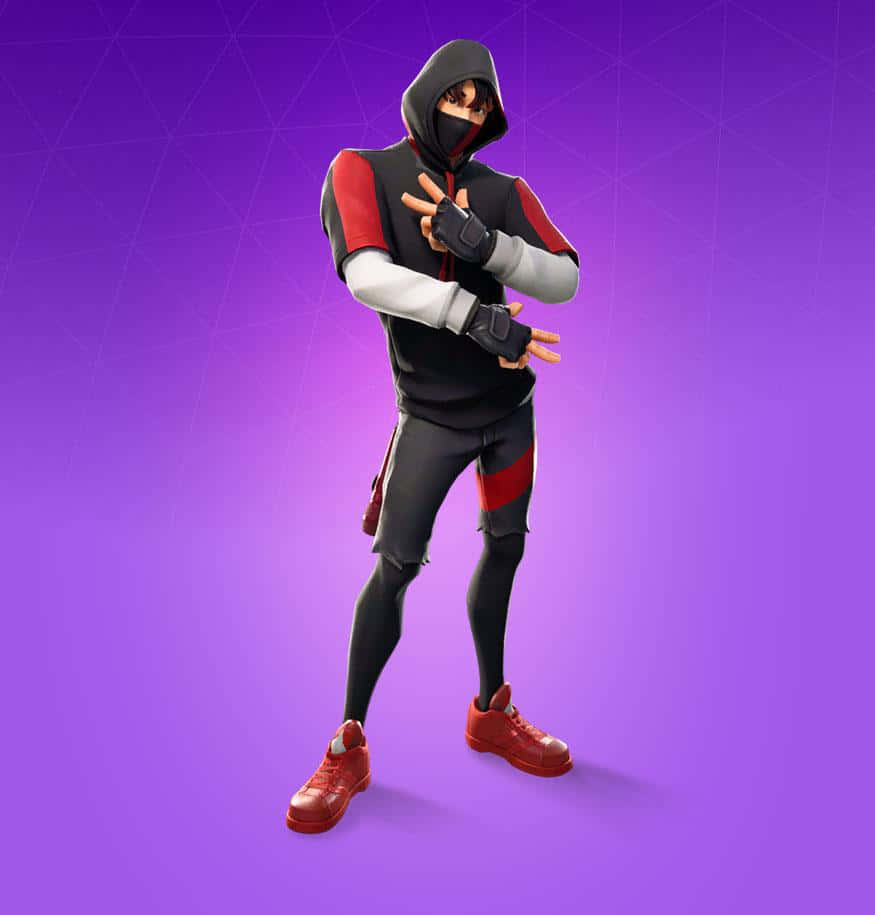 Fortnite Ikonik Skin, black red and white hoodie mask and gloves, purple gradient background, SD Phone Wallpaper