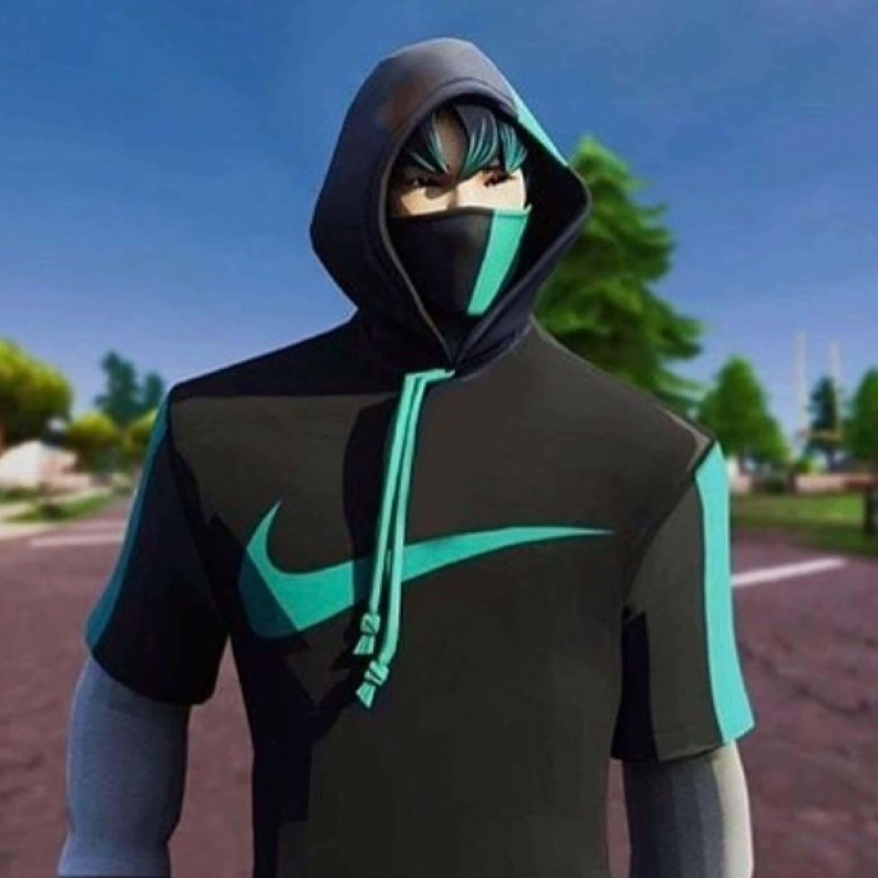 Fortnite Ikonik Skin, anime character, black and teal hoodie, 2K Desktop Wallpaper