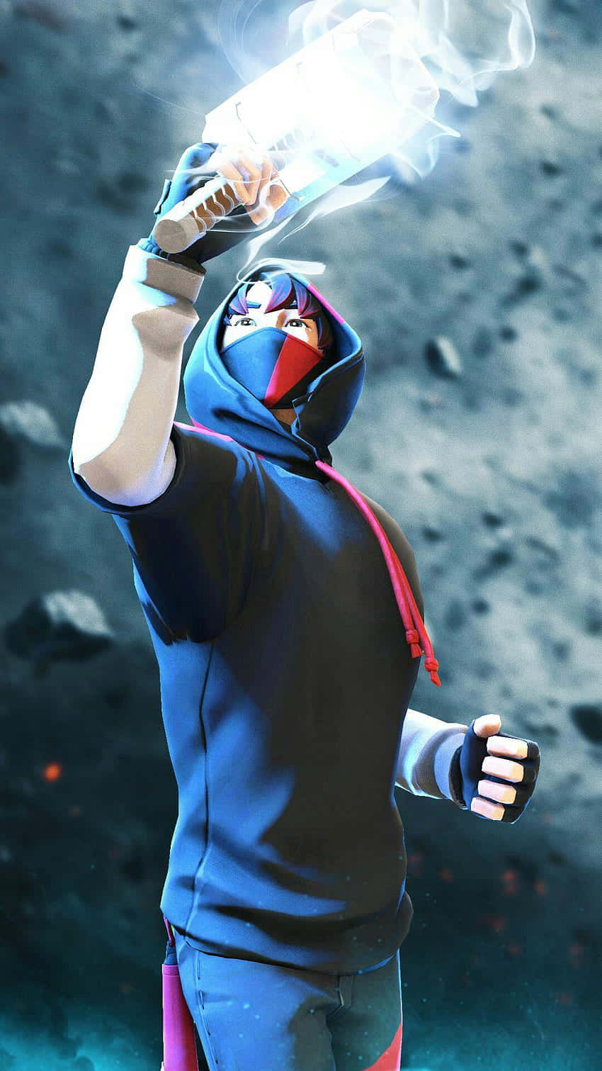 Fortnite Ikonik Skin, anime character, blue hoodie, HD Phone Wallpaper
