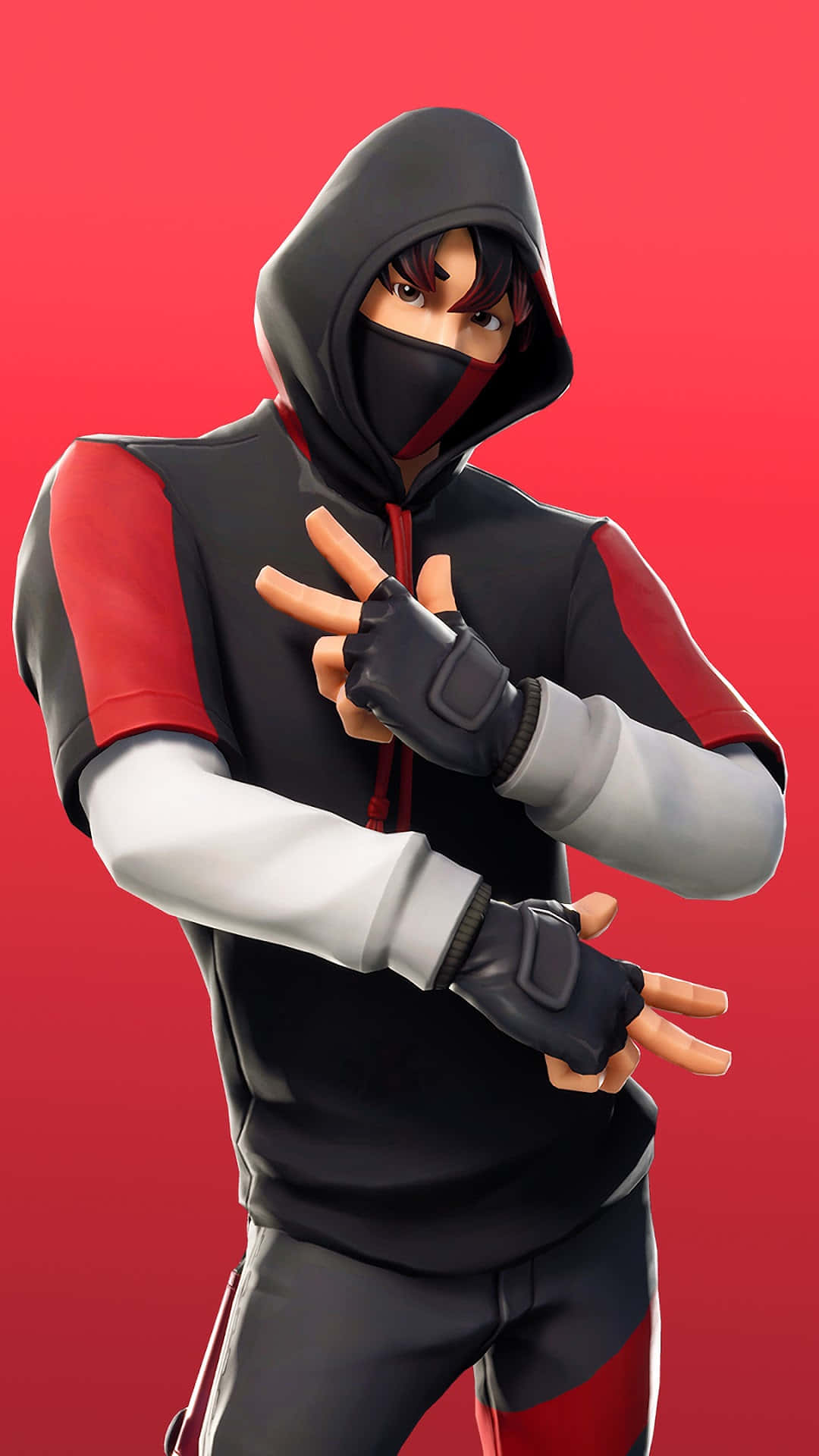 Fortnite Ikonik Skin, black red and white hoodie, peace sign, Full HD Phone Wallpaper