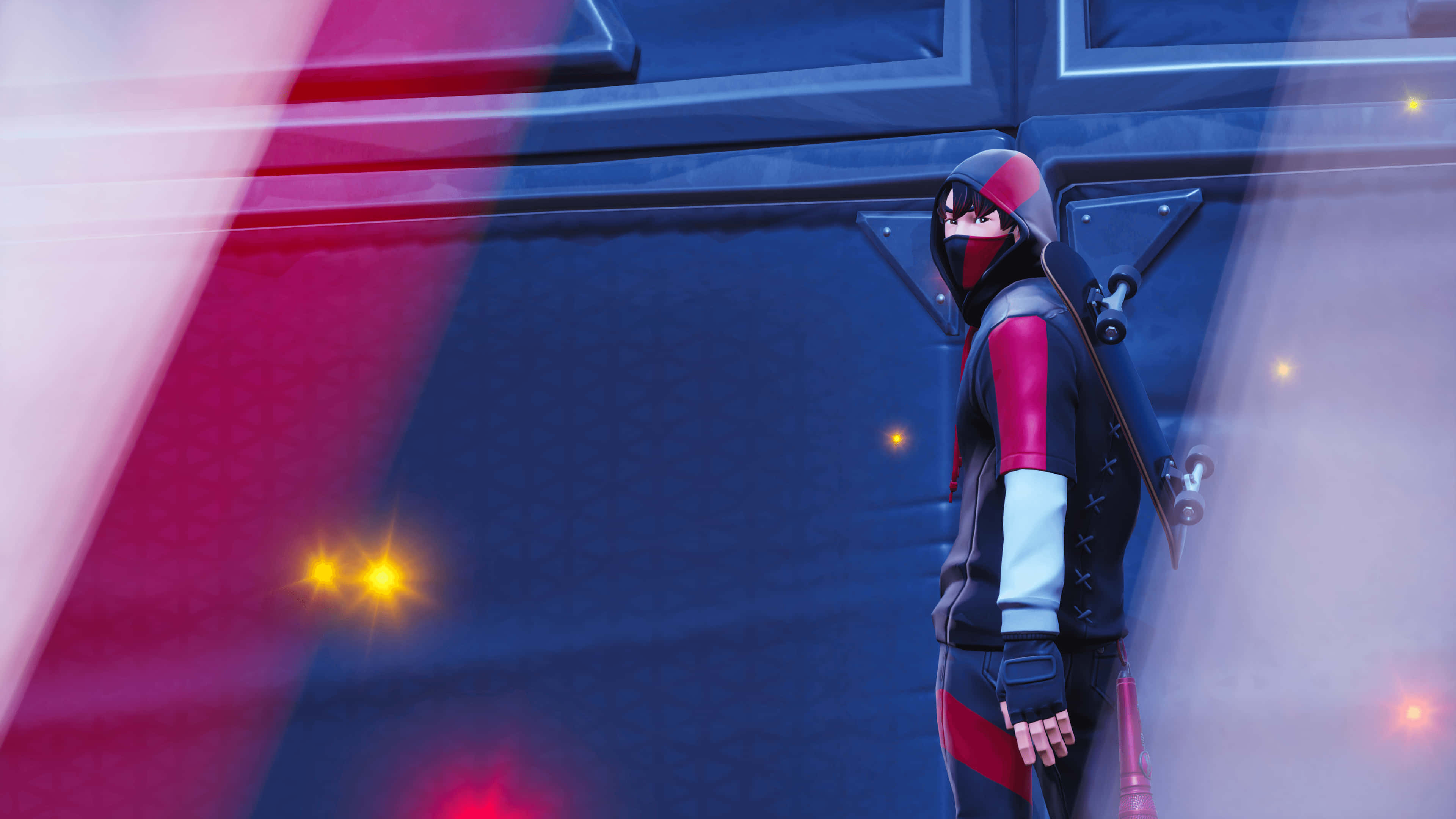Fortnite Ikonik Skin, red and black outfit, masked anime character, 4K Desktop Wallpaper
