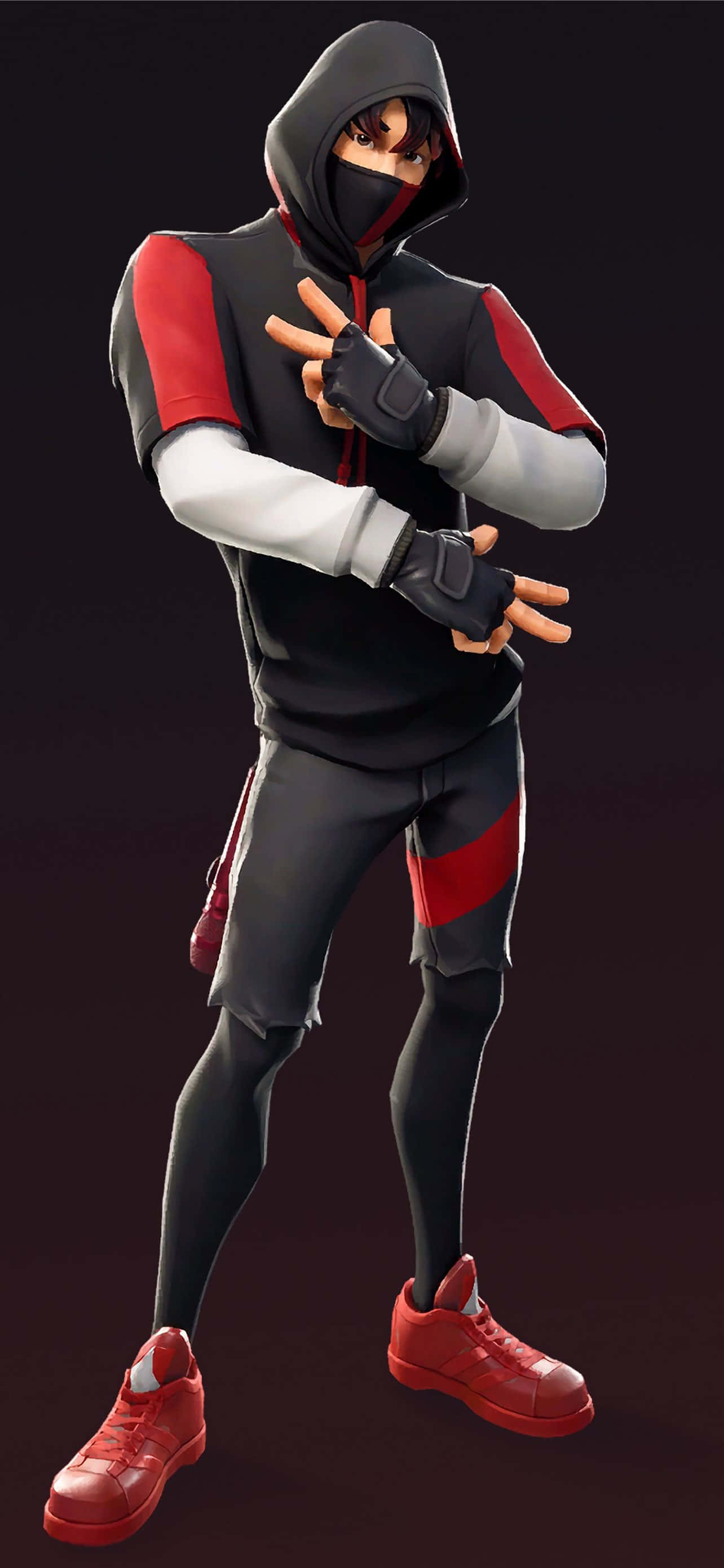 Fortnite Ikonik Skin, black red and white hoodie, mask, 2K Phone Wallpaper