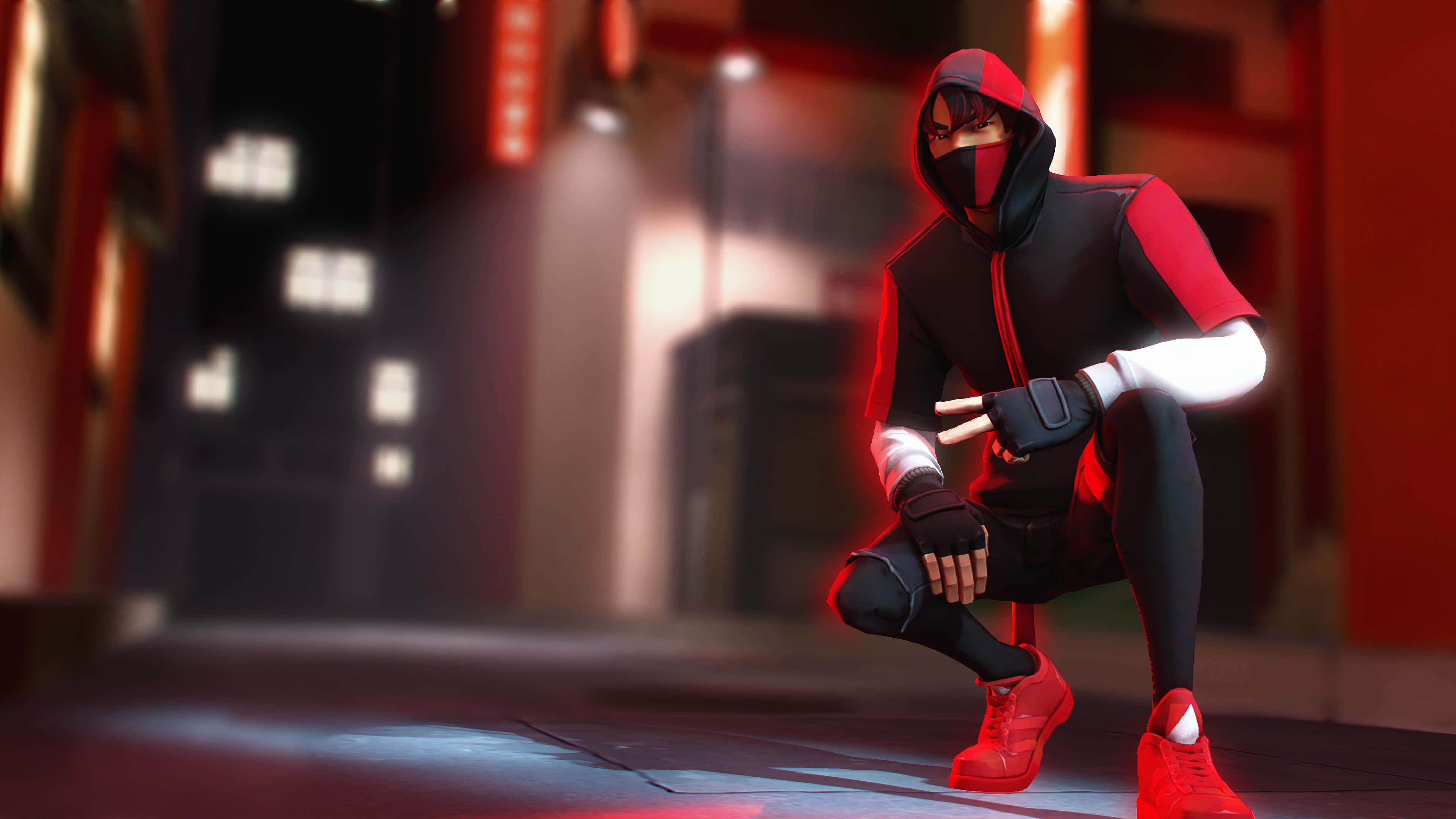 Fortnite Ikonik Skin, masked ninja, red and black, 4K Desktop Wallpaper