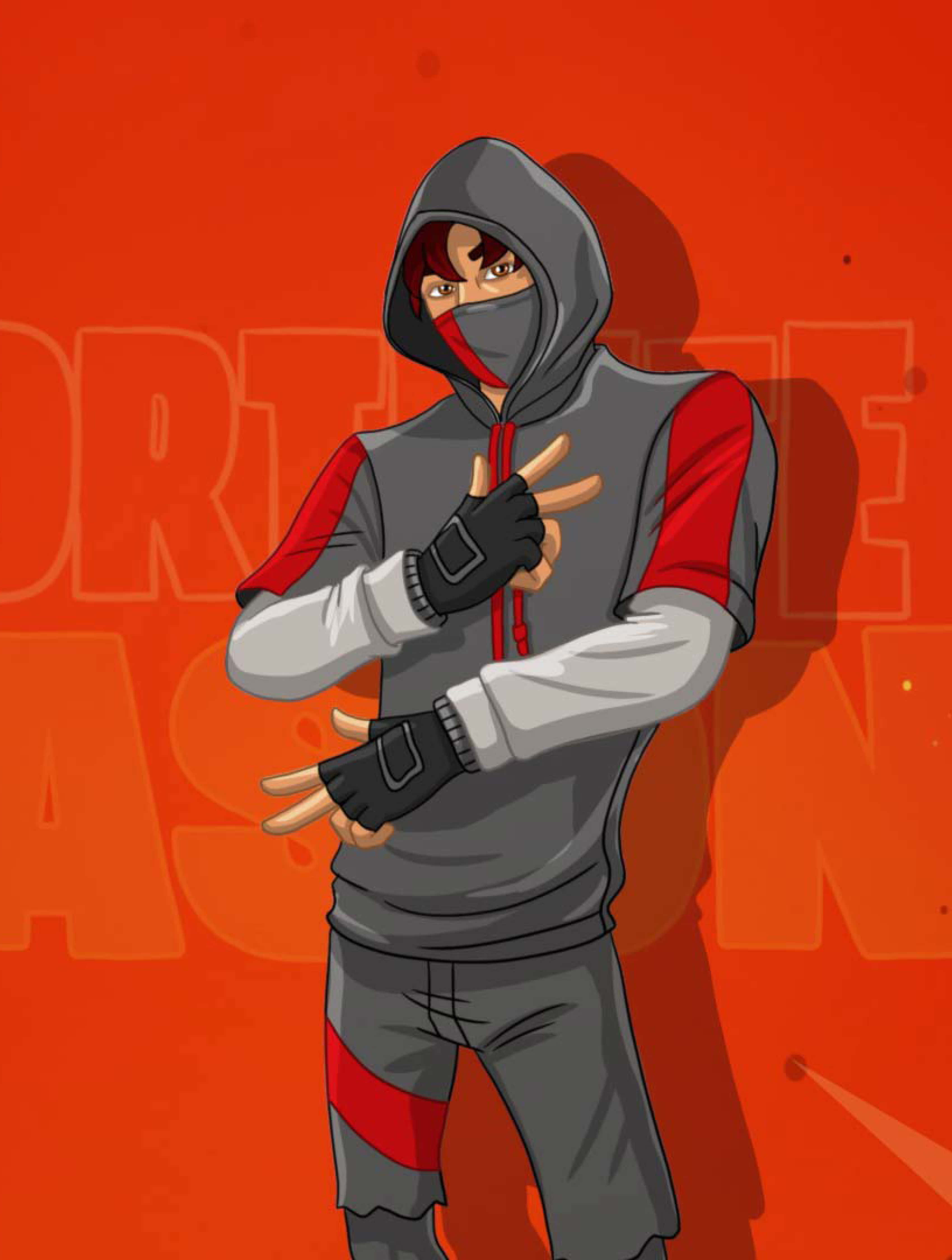Fortnite Ikonik Skin, anime character, gray and red gear, 4K Phone Wallpaper