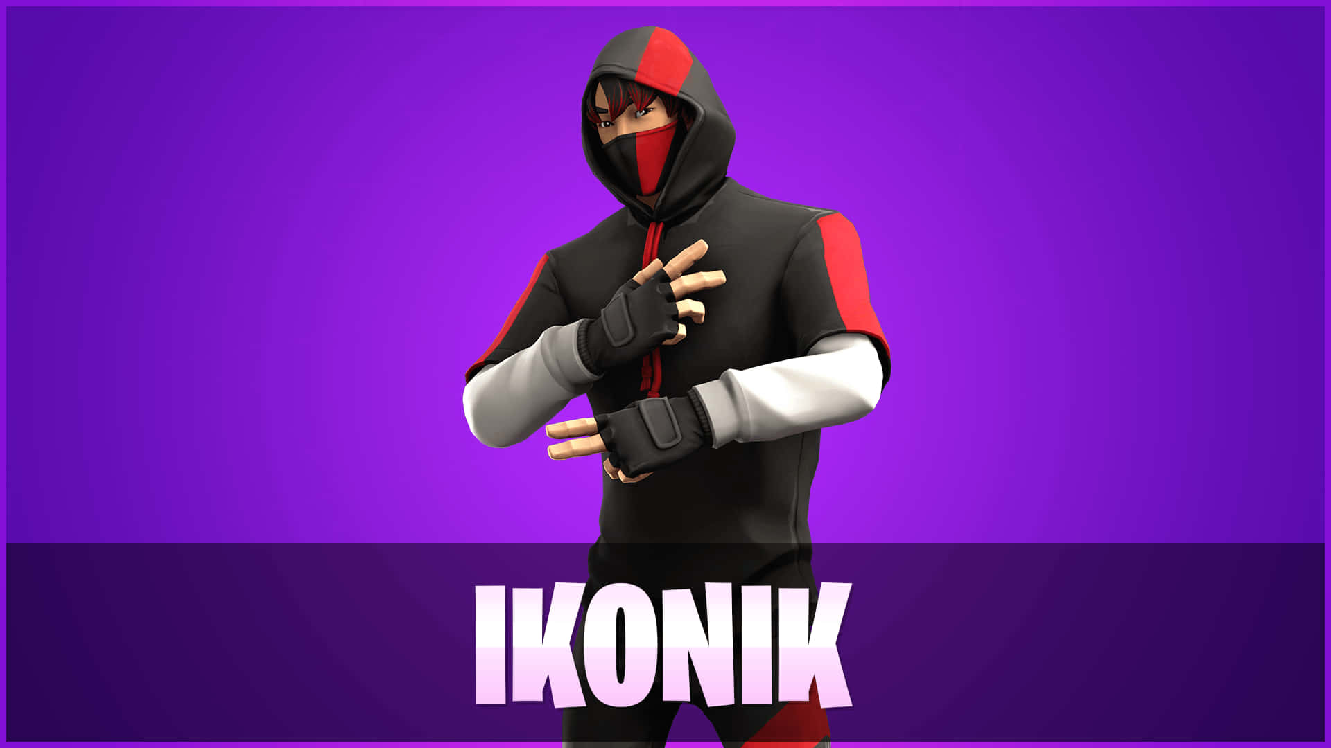 Fortnite Ikonik Skin, black red and white hoodie, vibrant purple gradient background, Full HD Desktop Wallpaper