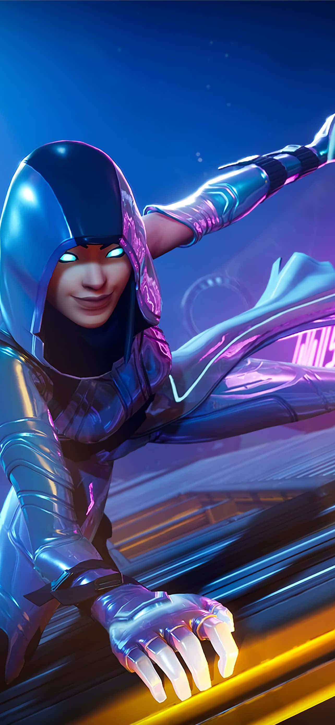 Fortnite Ikonik Skin, futuristic superheroine, sleek metallic suit, 2K Phone Wallpaper