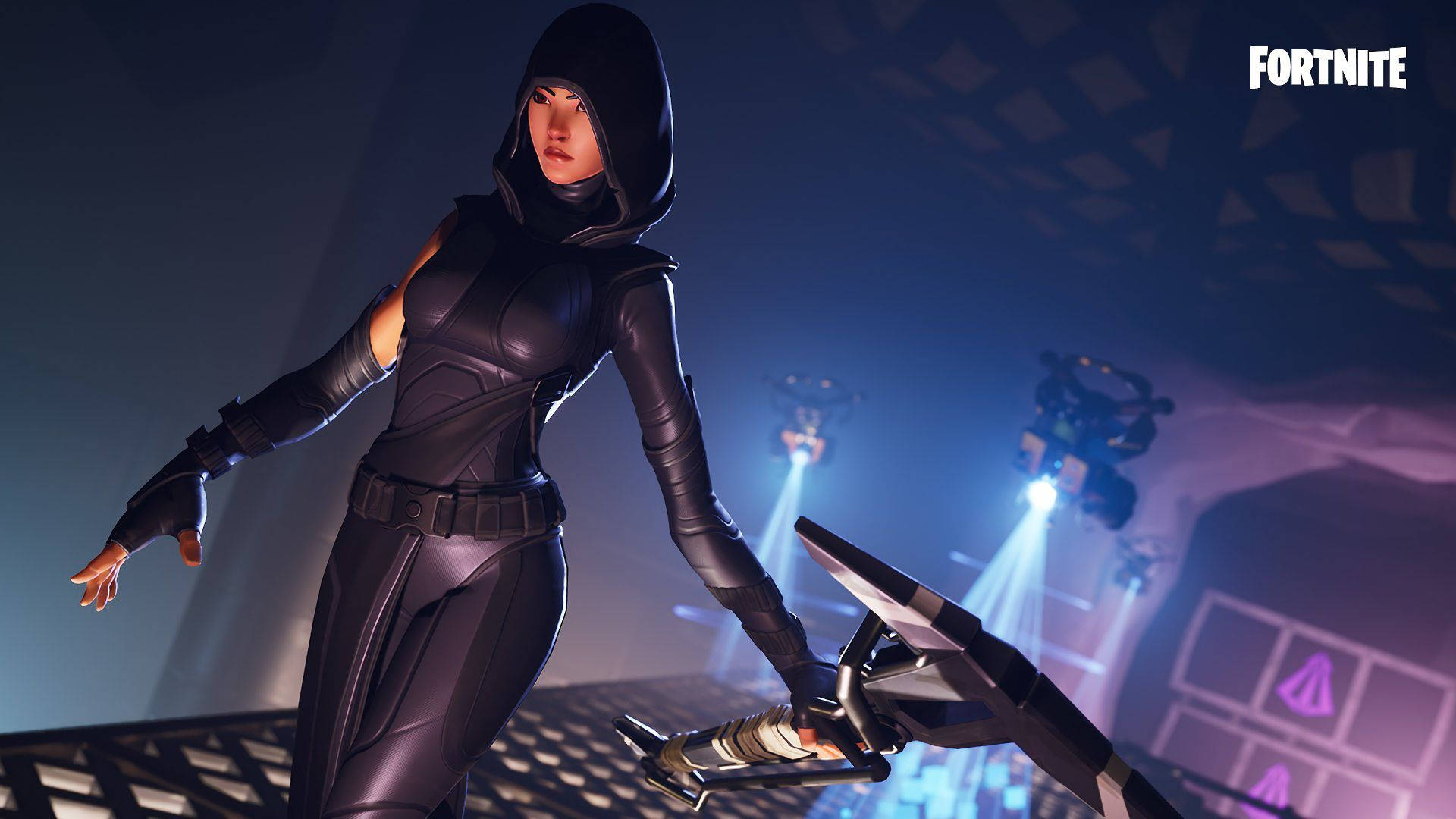 Fortnite, iPad, black hooded suit, Full HD Desktop Wallpaper
