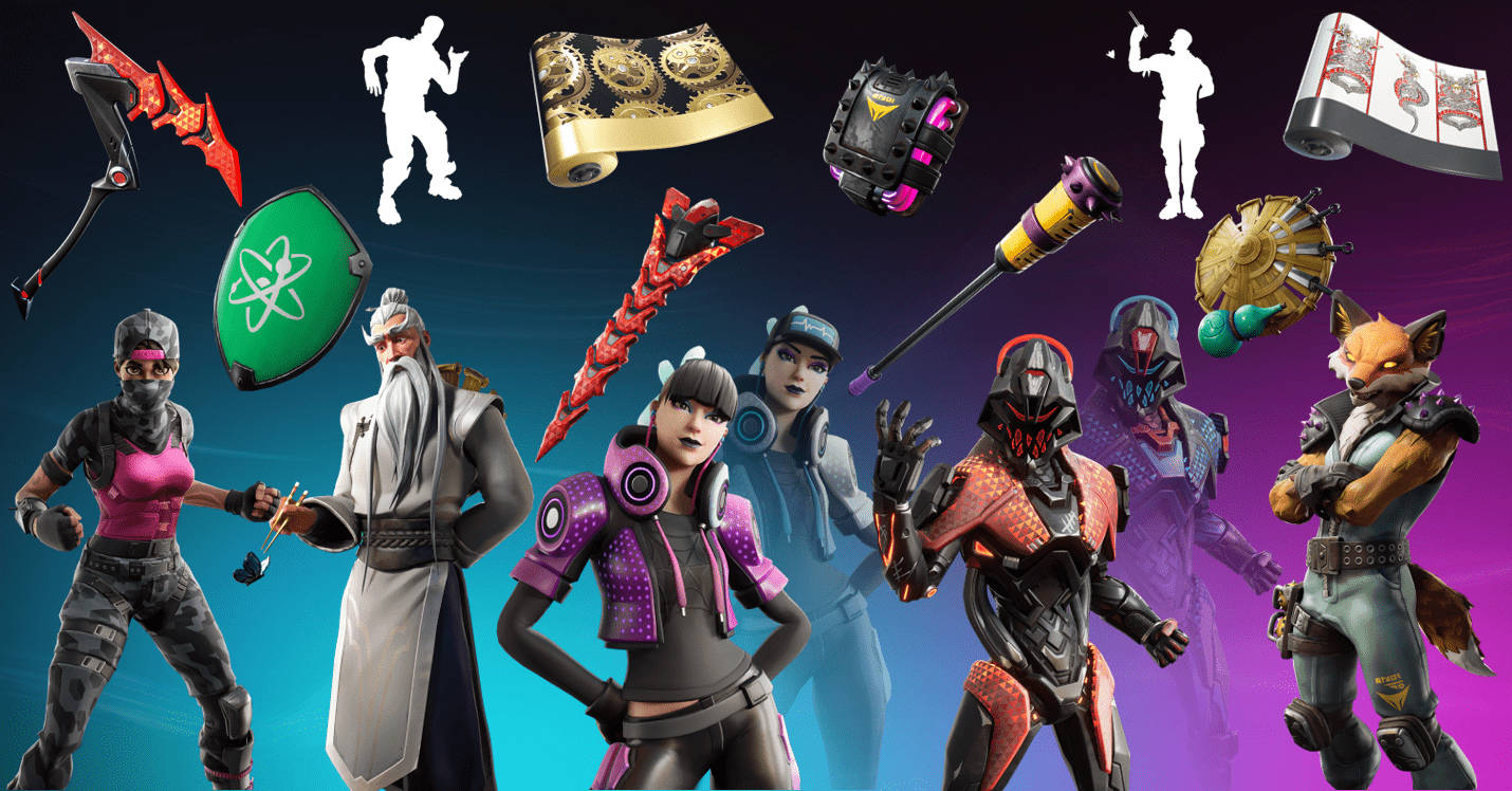 Fortnite, iPad, gradient purple and blue background, HD Desktop Wallpaper