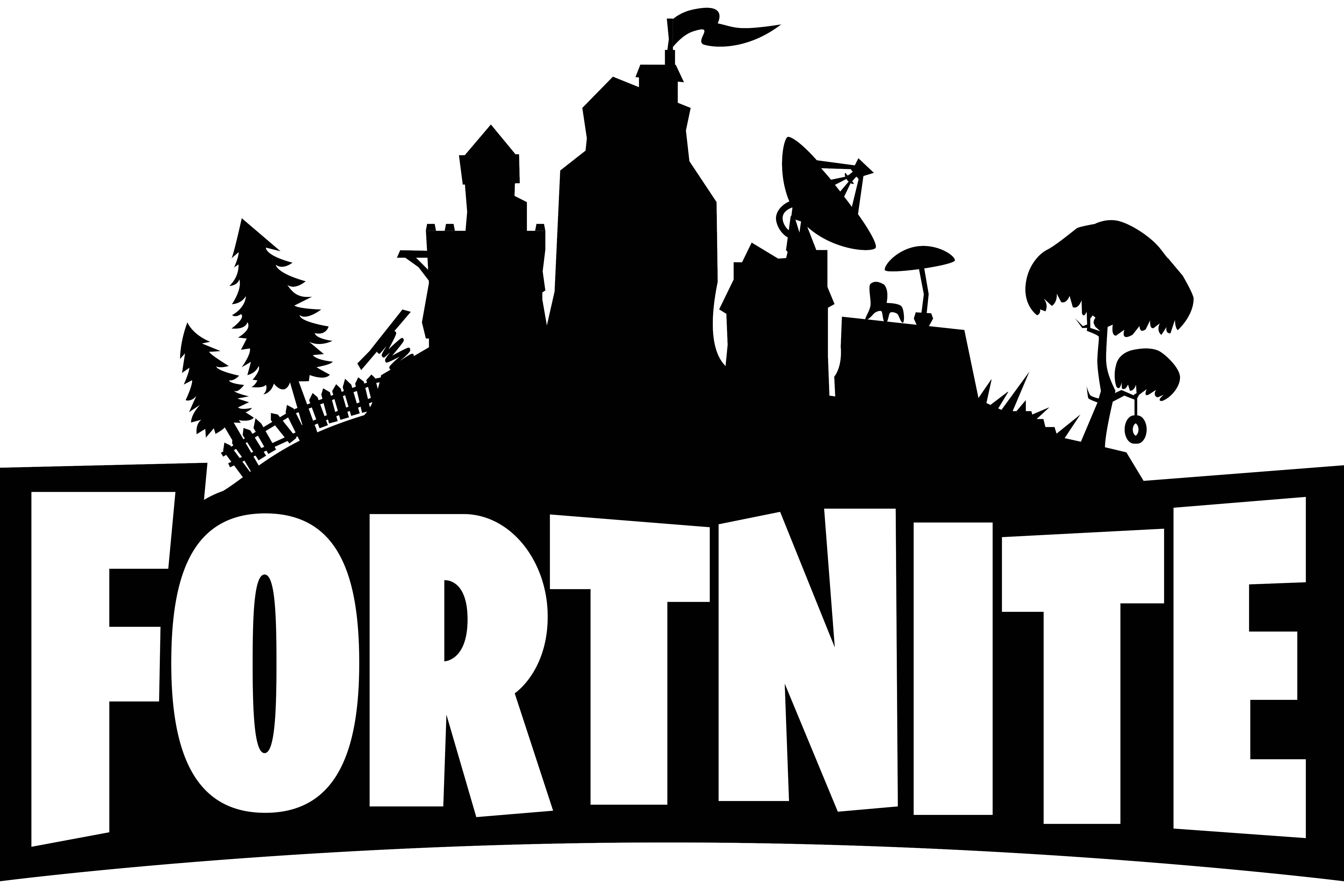 Fortnite, Fortnite logo, castle trees, 5K Desktop Wallpaper