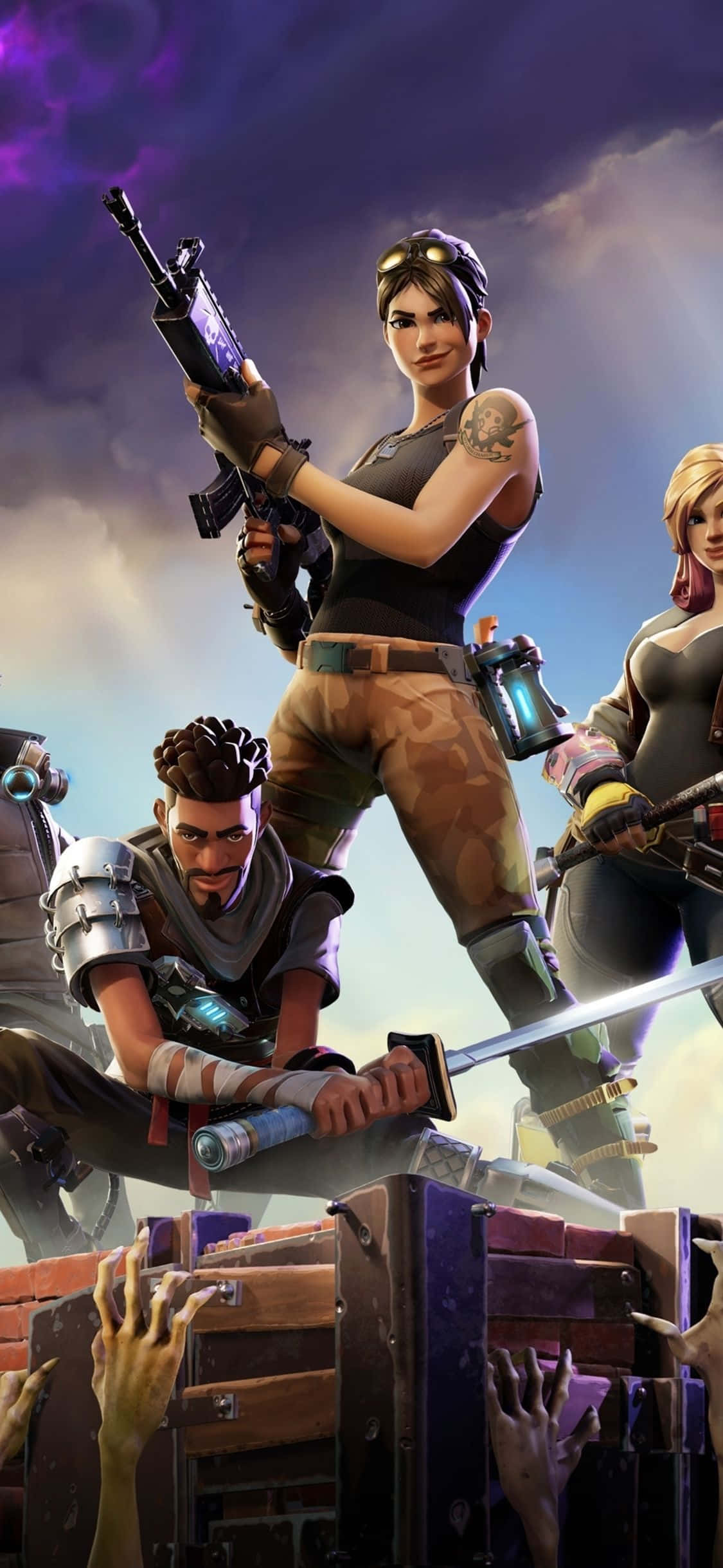Fortnite, iPhone, three Fortnite characters, Full HD Phone Wallpaper