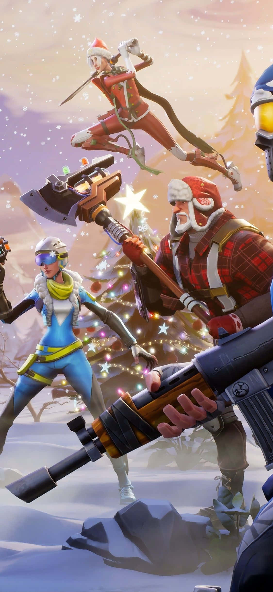 Fortnite, iPhone, holiday-themed game characters, Full HD Phone Wallpaper