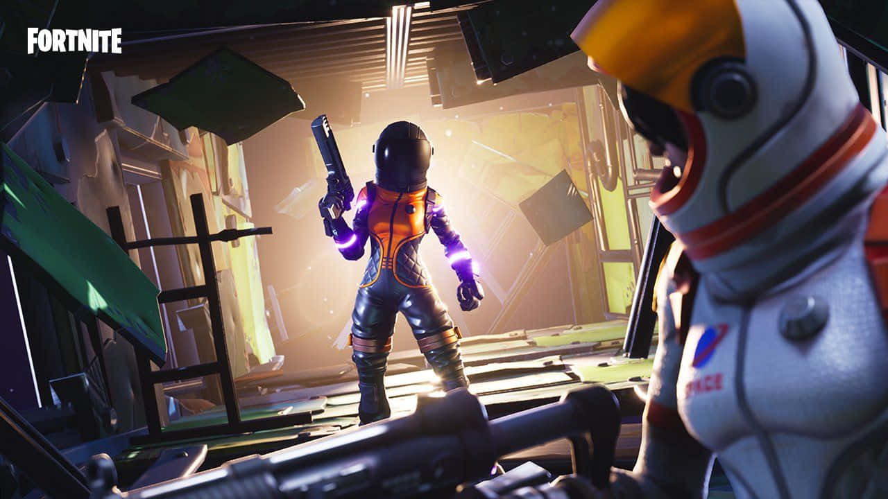 Fortnite, astronaut, orange and black gear, HD Desktop Wallpaper