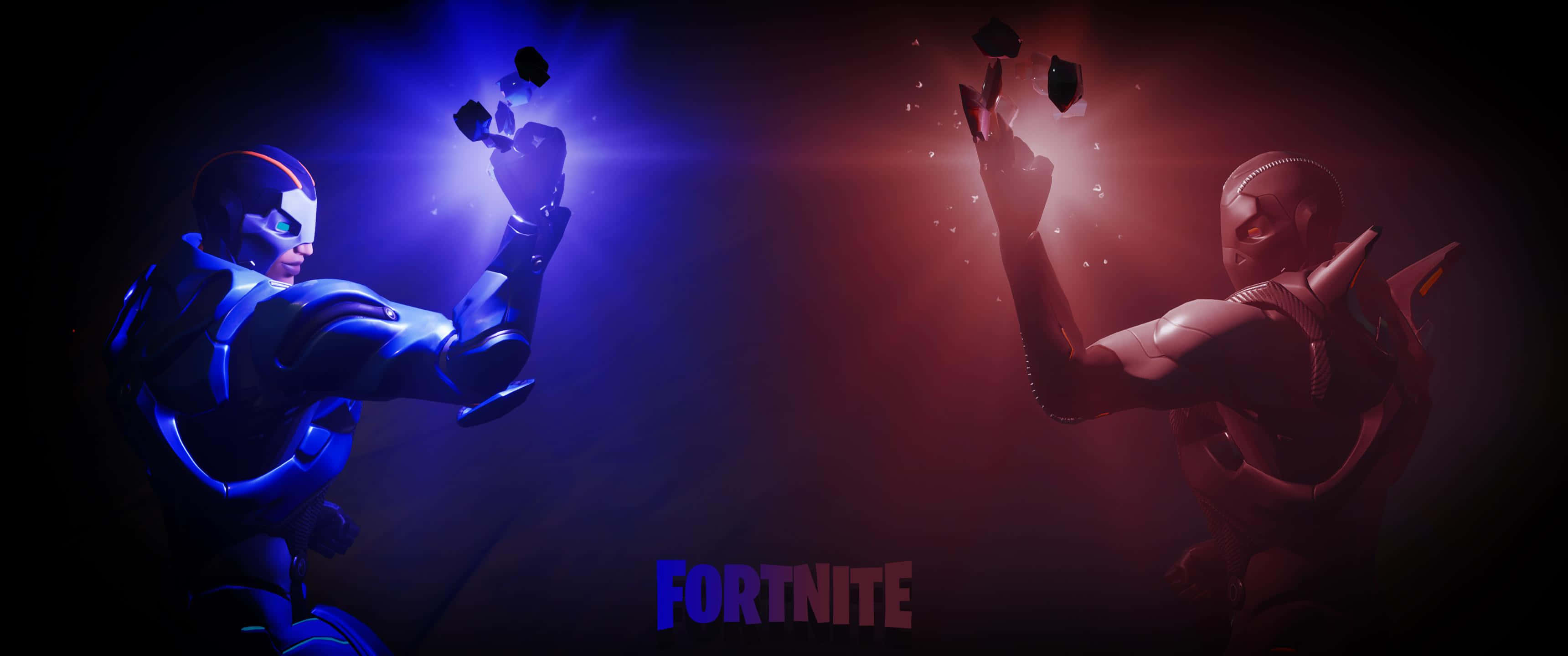 Fortnite, laptop, blue and red light show, 2K Desktop Wallpaper