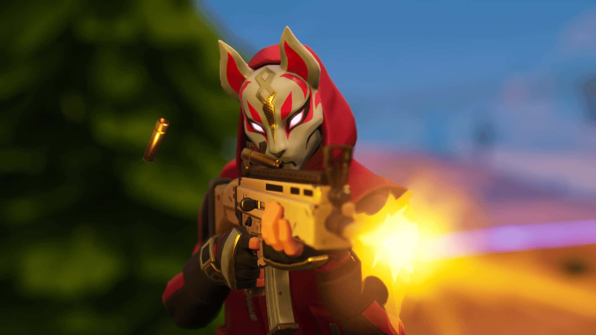 Fortnite, fox-masked warrior, red cloak, Full HD Desktop Wallpaper