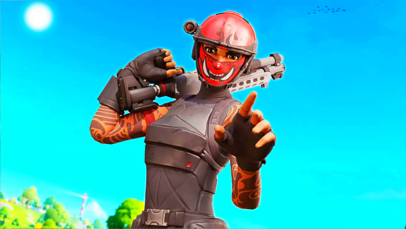 Fortnite Manic Skin, red flame mask, armor, HD Desktop Wallpaper