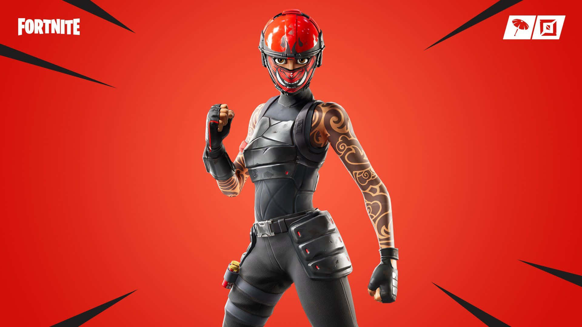 Fortnite Manic Skin, black tactical gear, red helmet, Full HD Desktop Wallpaper