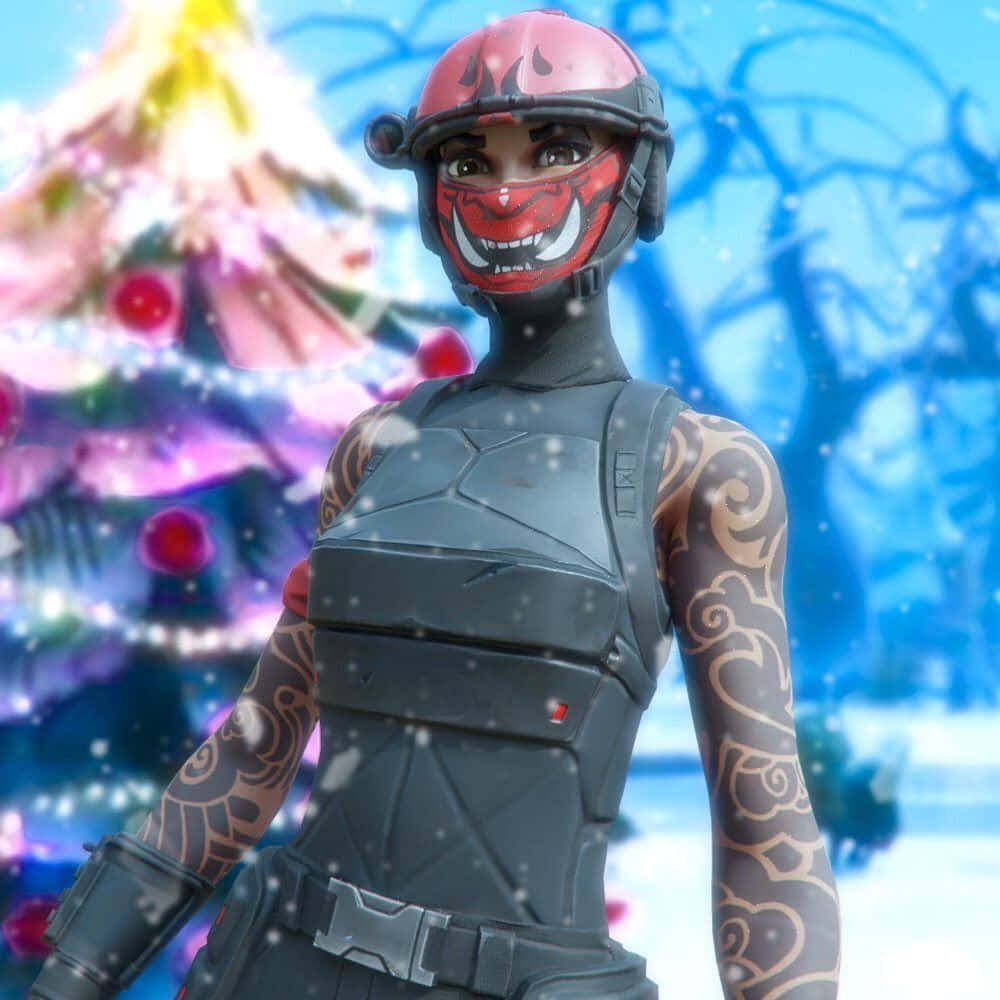 Fortnite Manic Skin, red devil mask, tactical gear, SD Desktop Wallpaper