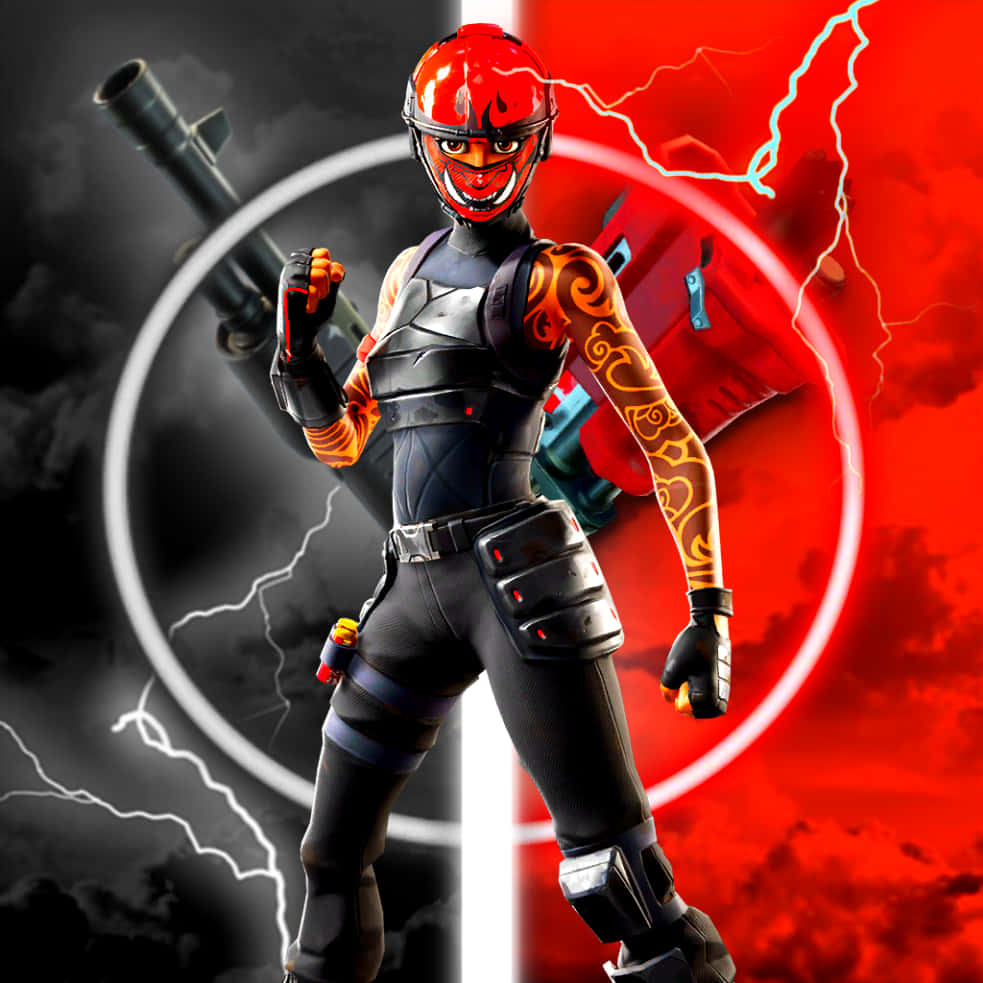 Fortnite Manic Skin, red flaming mask, orange tattoos, SD Desktop Wallpaper
