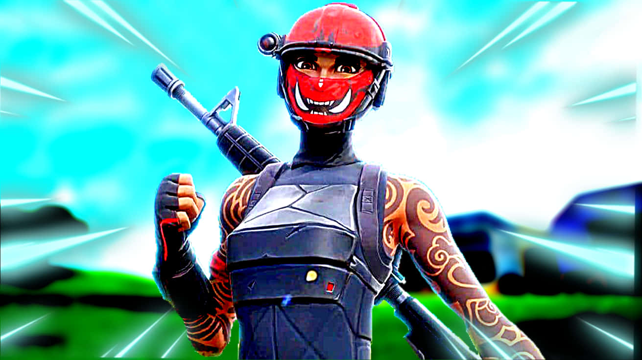 Fortnite Manic Skin, red helmet, face paint, HD Desktop Wallpaper